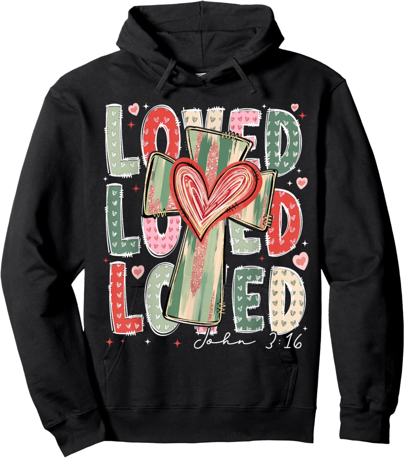 Loved John 3:16 Valentine Christian Cross Women Girl Kid Hoodie - Hoodie | Black