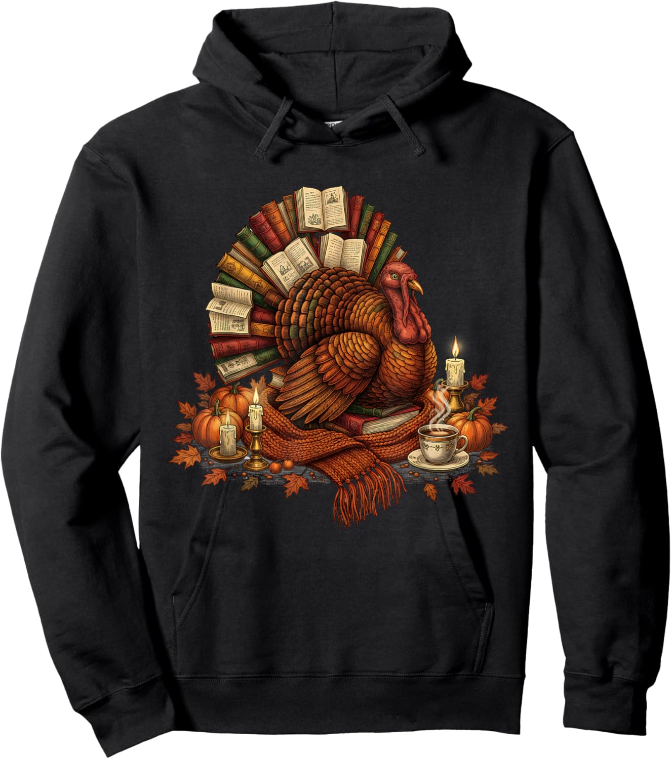 Turkey Reading Books Fall Season Thanksgiving Teacher Book Hoodie - Hoodie | Black