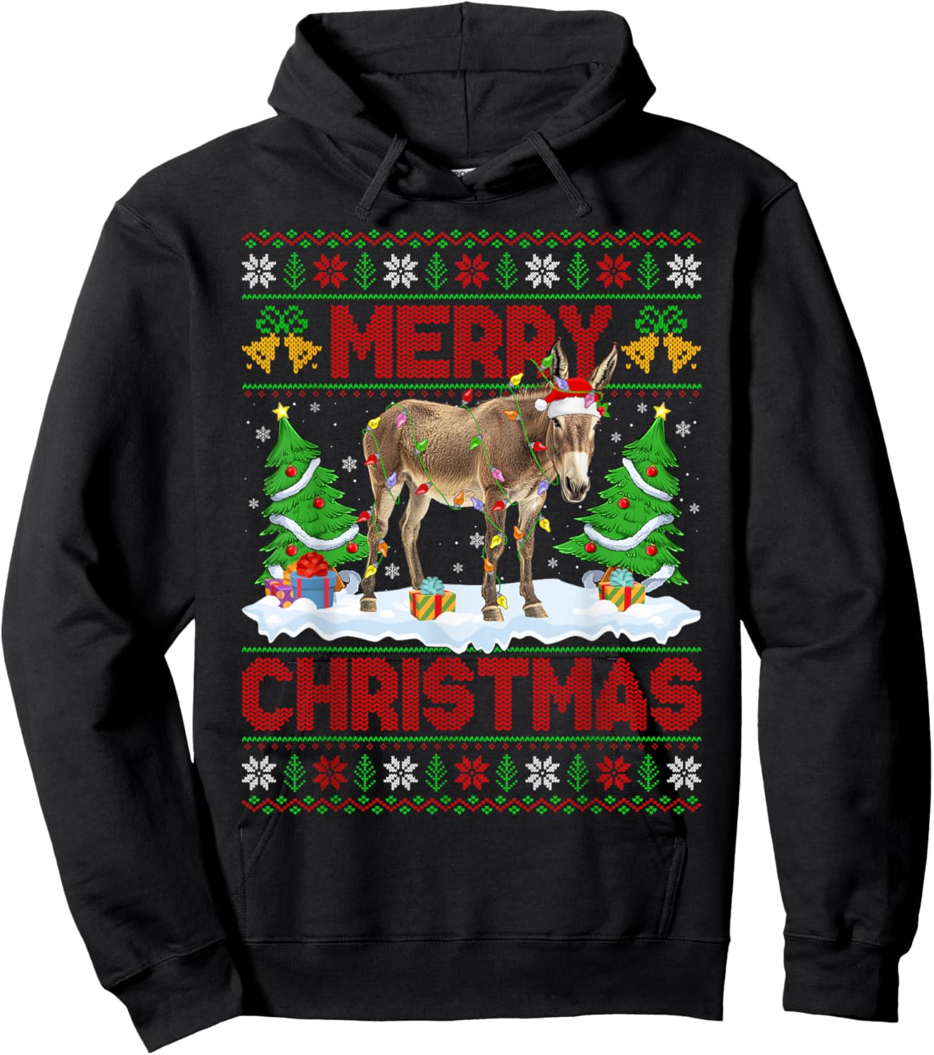 Donkey Mule Ugly Xmas Sweater Funny Animal Lights Christmas Hoodie - Hoodie | Black