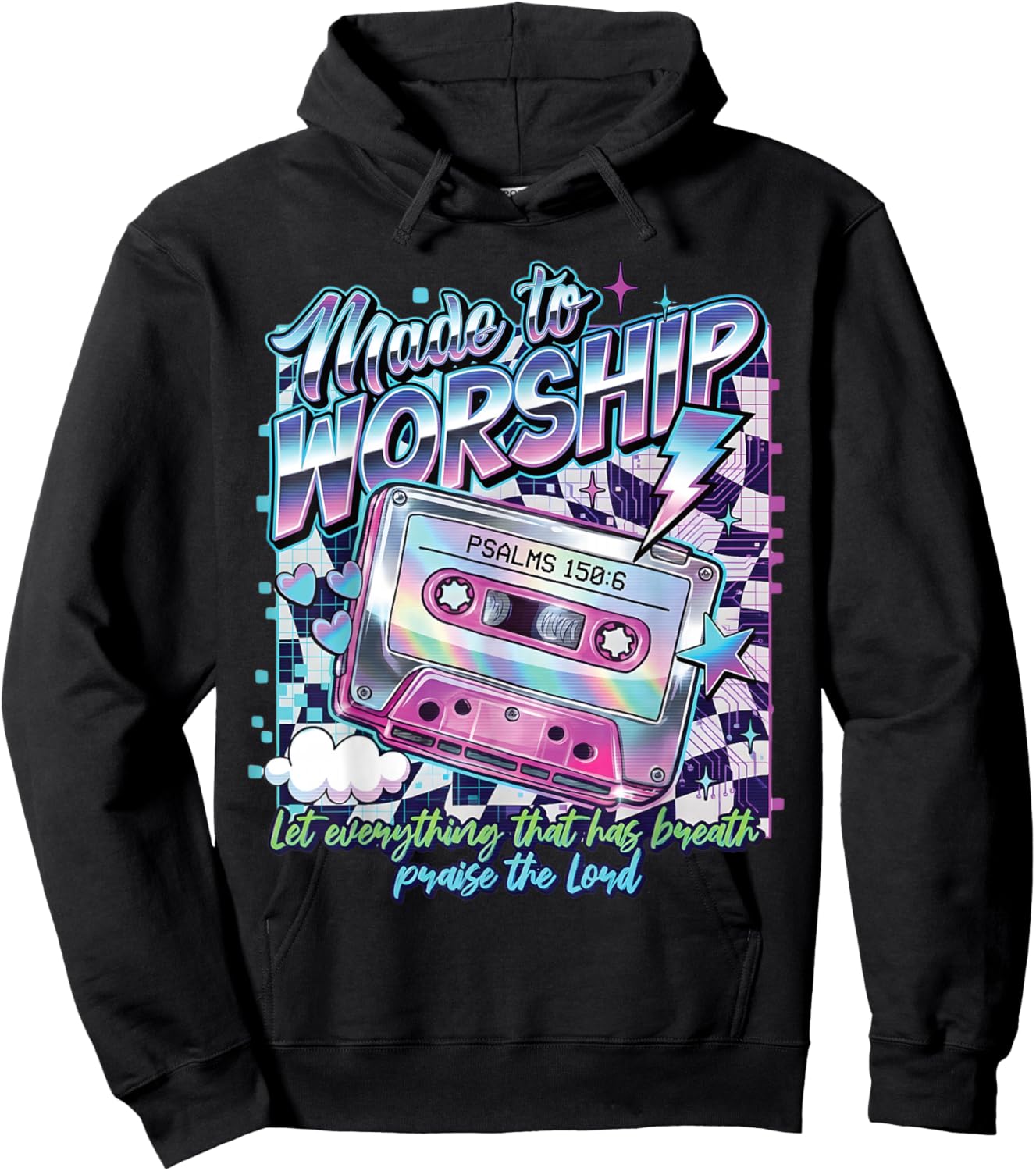 Retro Cassette Made to Worship Psalms 150:6 Christian Music Hoodie - Hoodie | Black