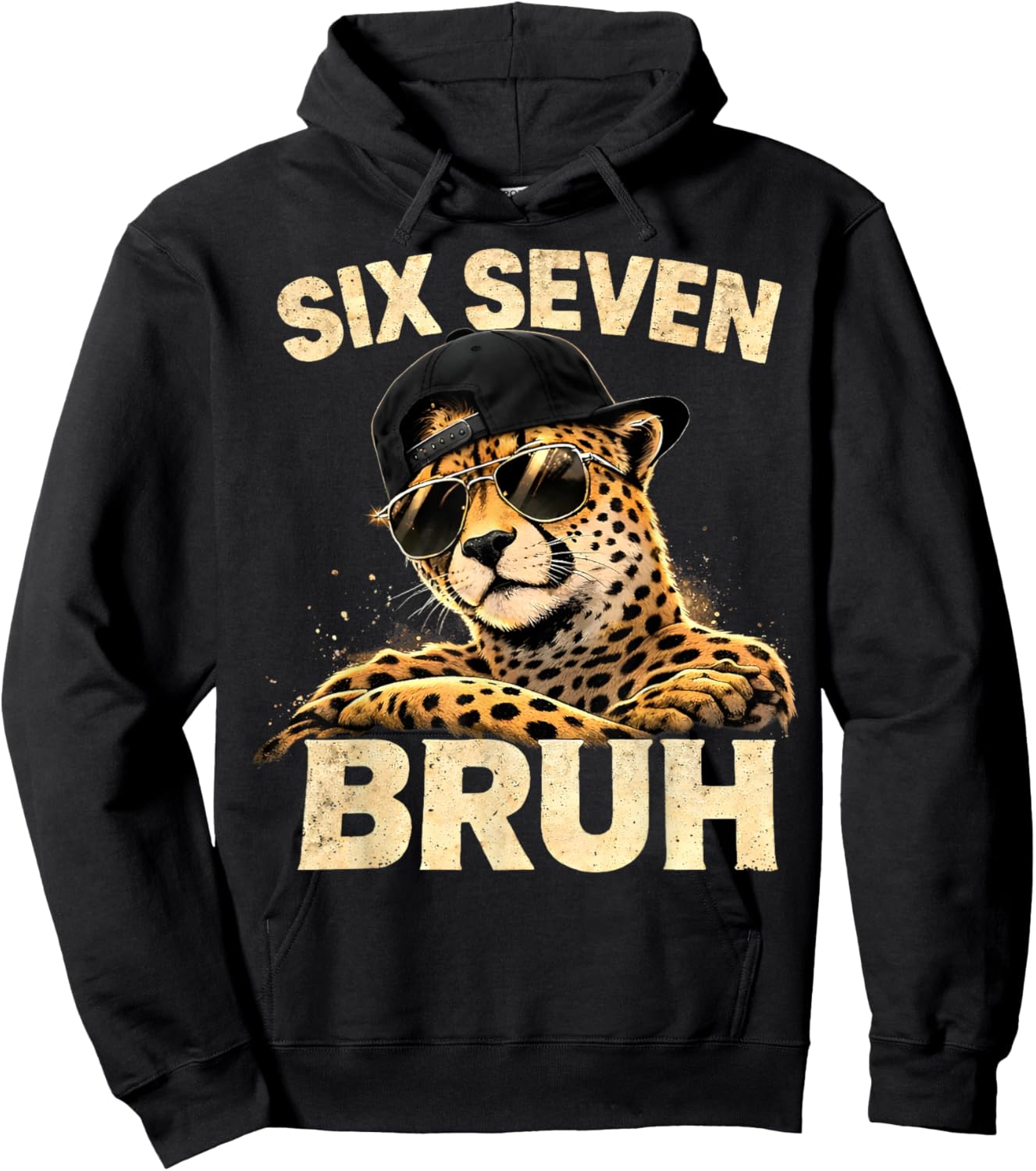 Six Seven Meme Bruh Cheetah Boys Animal Print Gifts for Kids Hoodie - Hoodie | Black