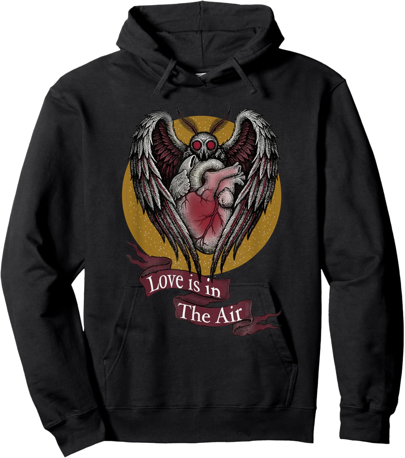 Mothman Valentine Love is in The Air Cryptid Heart Hoodie - Hoodie | Black