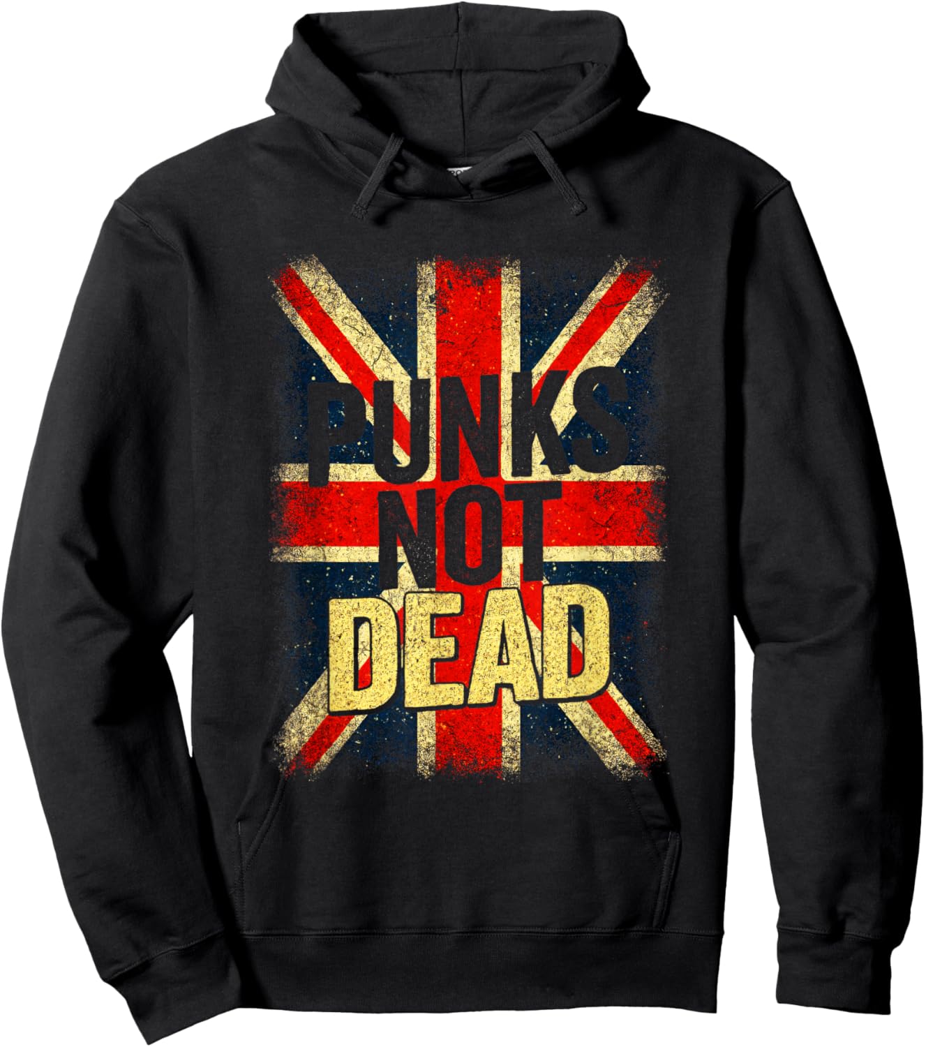 Punks Not Dead - Vintage UK Flag Music Hoodie - Hoodie | Black
