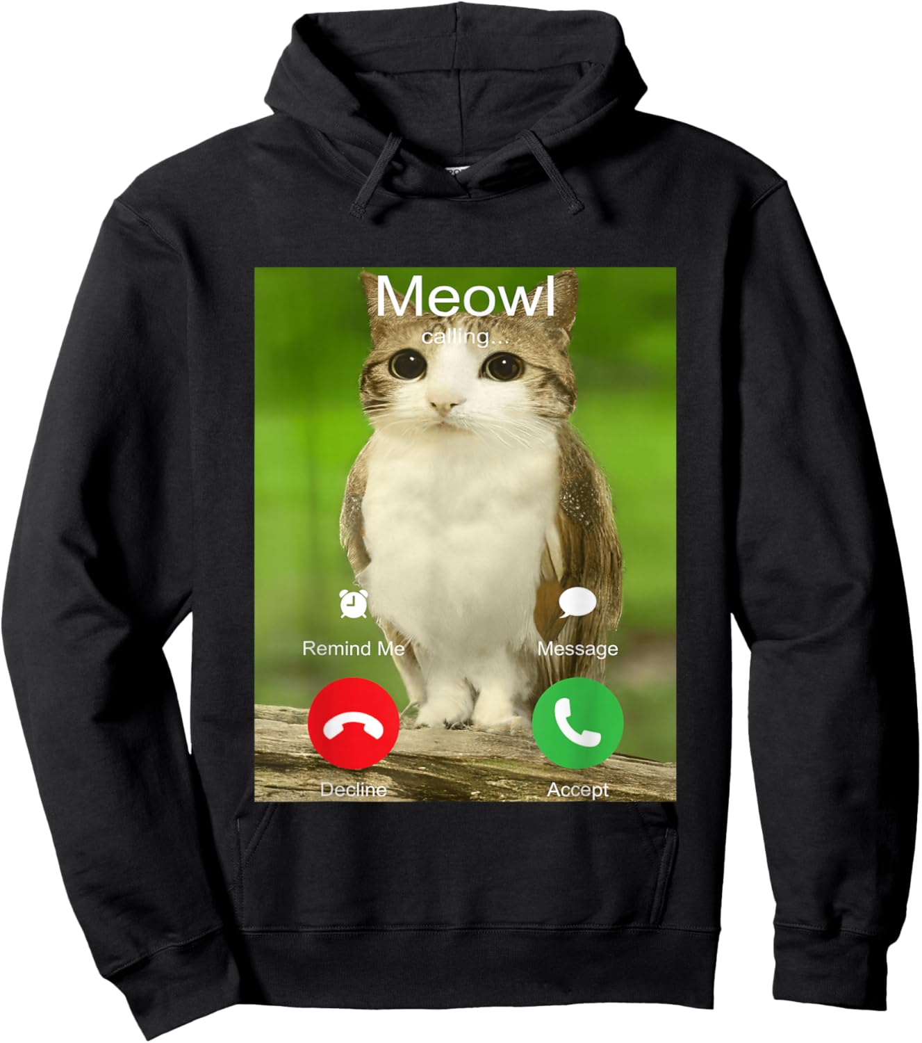 is Calling Decline Accept Phone Call Funny Cat Meme Hoodie - Hoodie | Black
