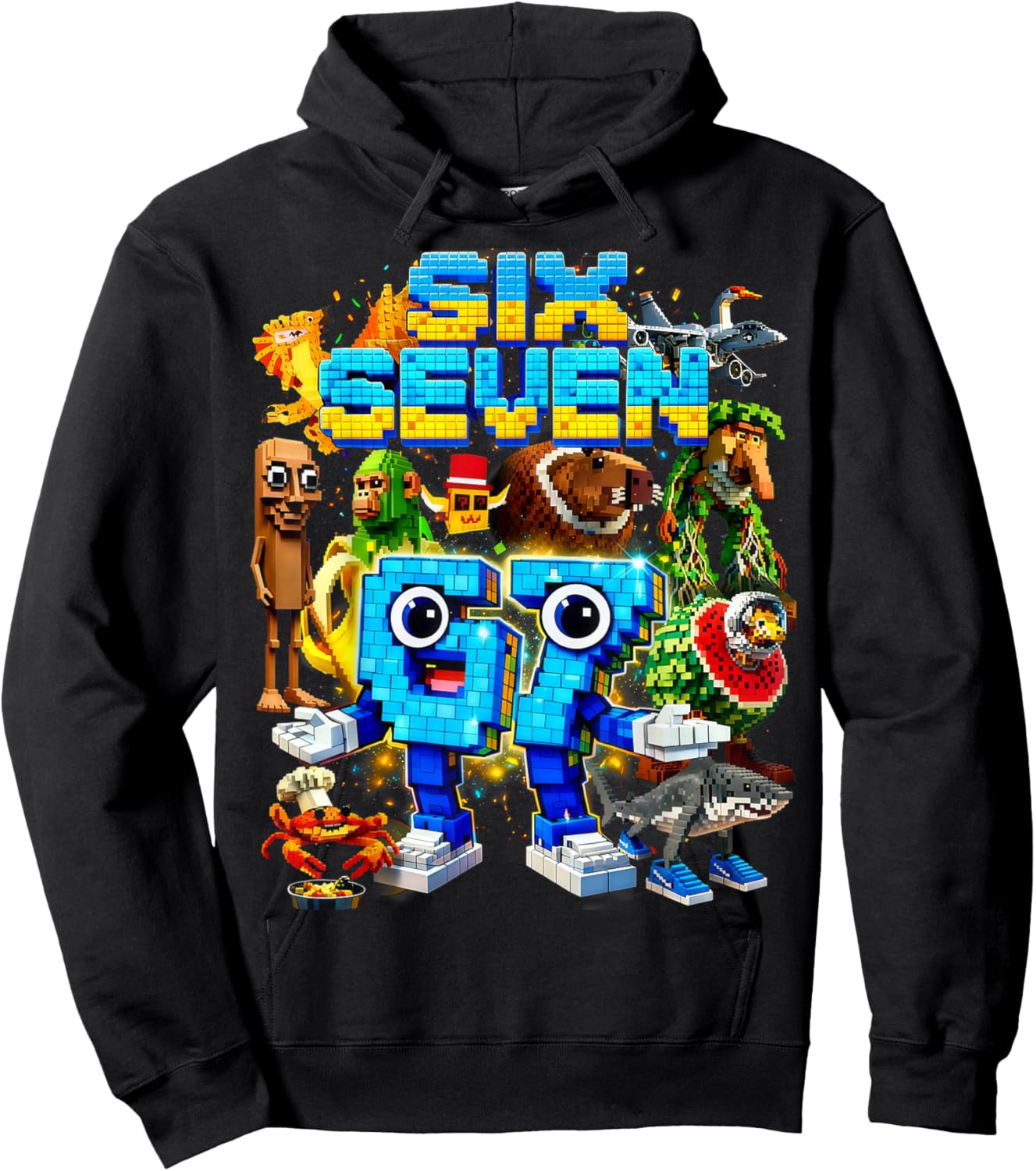 Six Seven 67 Pixel Gamer Meme Funny Gifts for Boys Kids Hoodie - Hoodie | Black