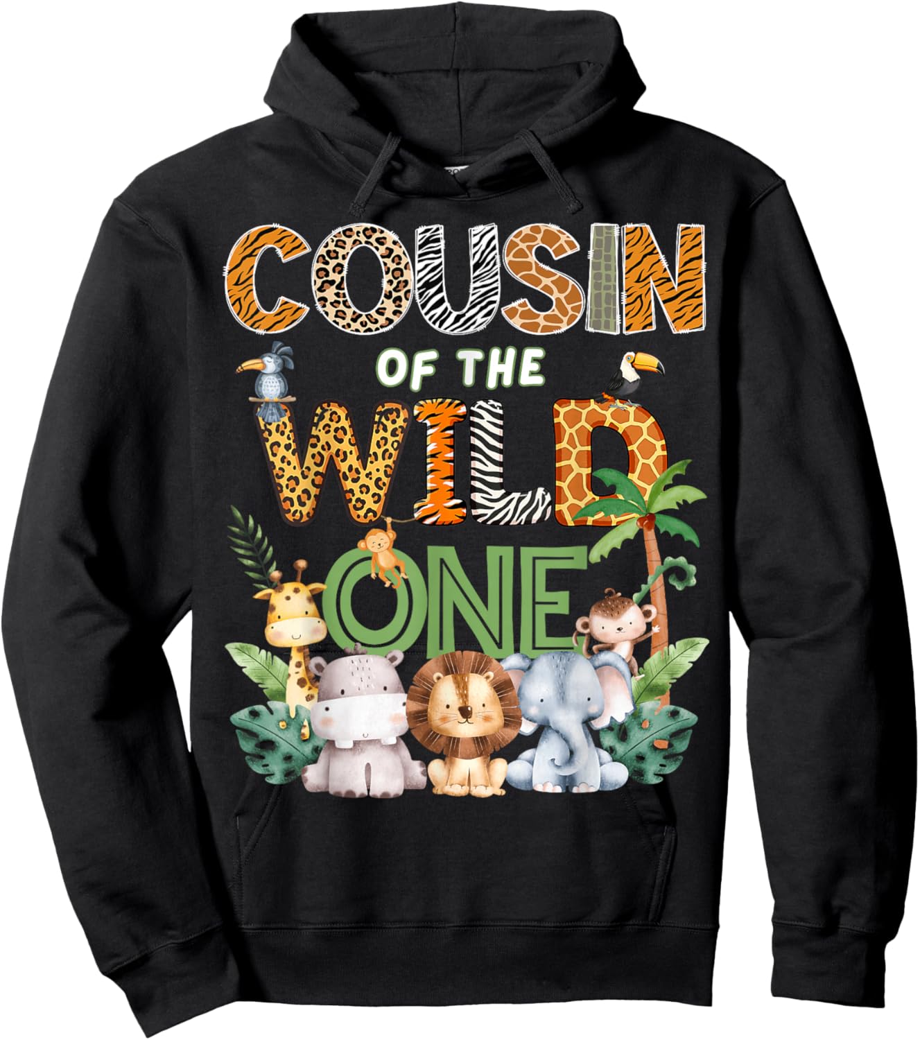 Cousin of The Wild One Safari 1St Birthday Kids Hoodie - Hoodie | Black