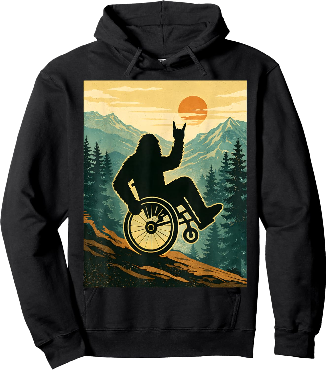 Retro Bigfoot Wheelchair Handicap Disabled Vintage Boys Hoodie - Hoodie | Black
