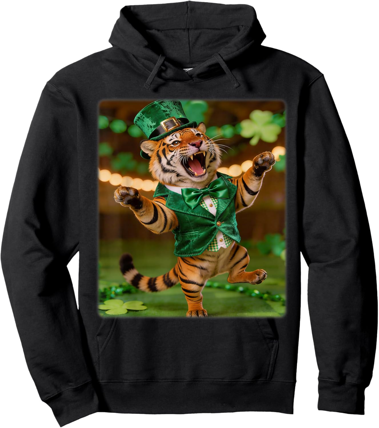Tiger St. Patrick’s Day Funny Leprechaun Hat Tiger Irish Hoodie - Hoodie | Black
