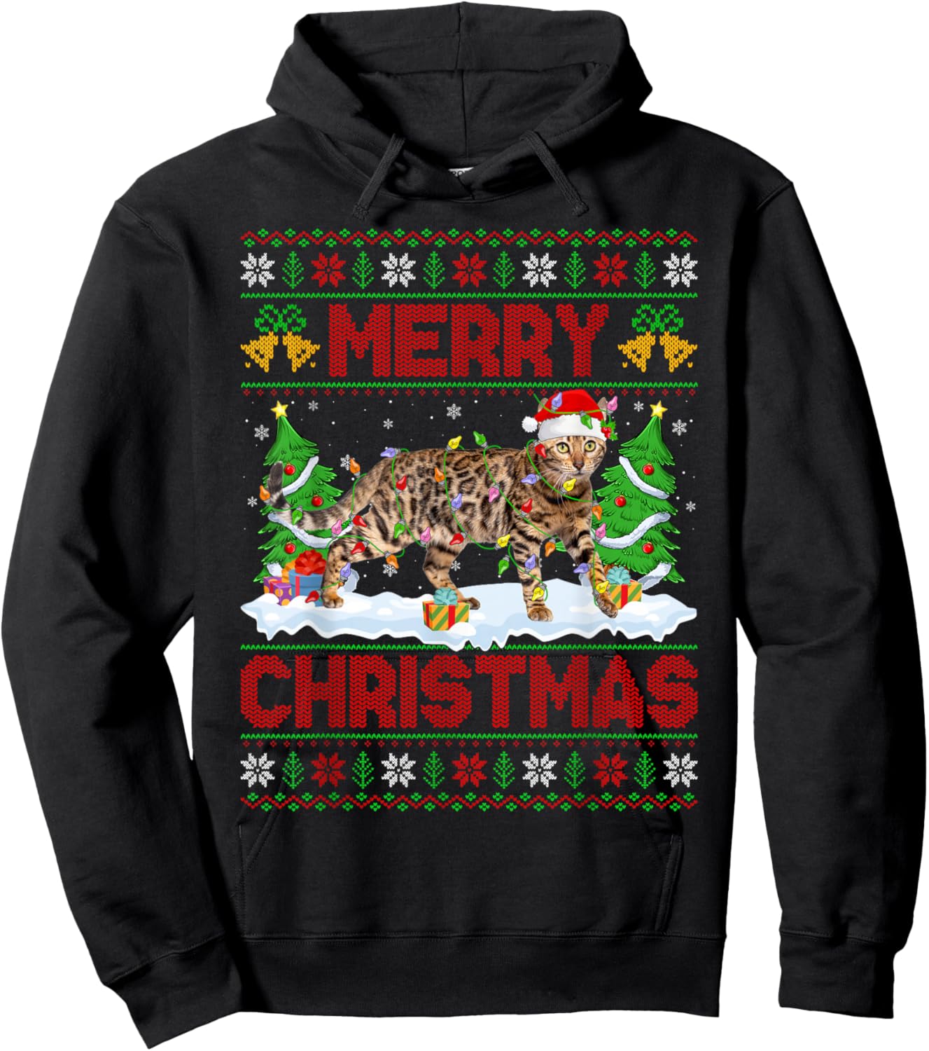 Bengal Cat Ugly Xmas Sweater Funny Pet Animal Cat Christmas Hoodie - Hoodie | Black