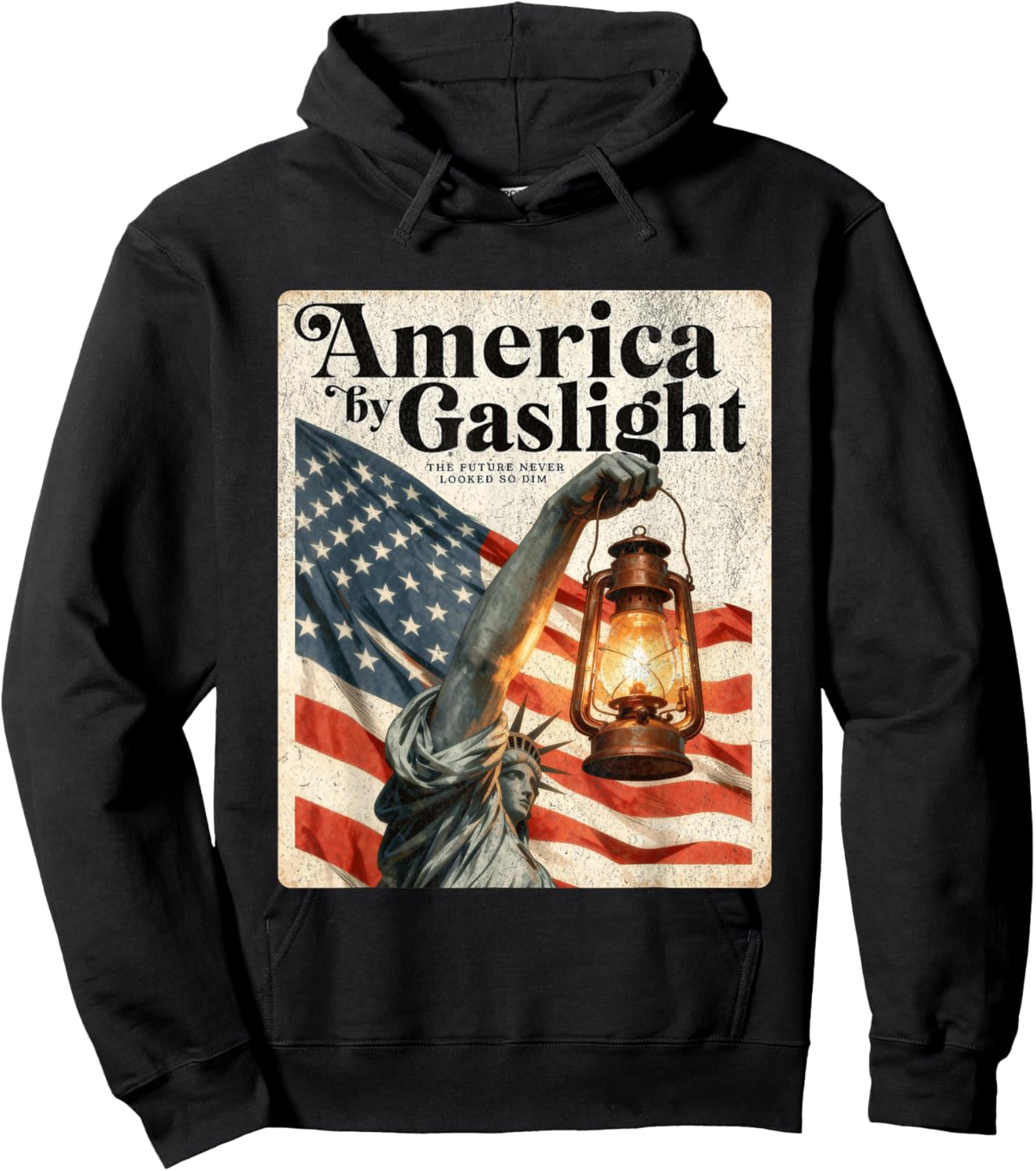 America by Gaslight, Dark Political Satire, Patriotic Parody Hoodie - Hoodie | Black