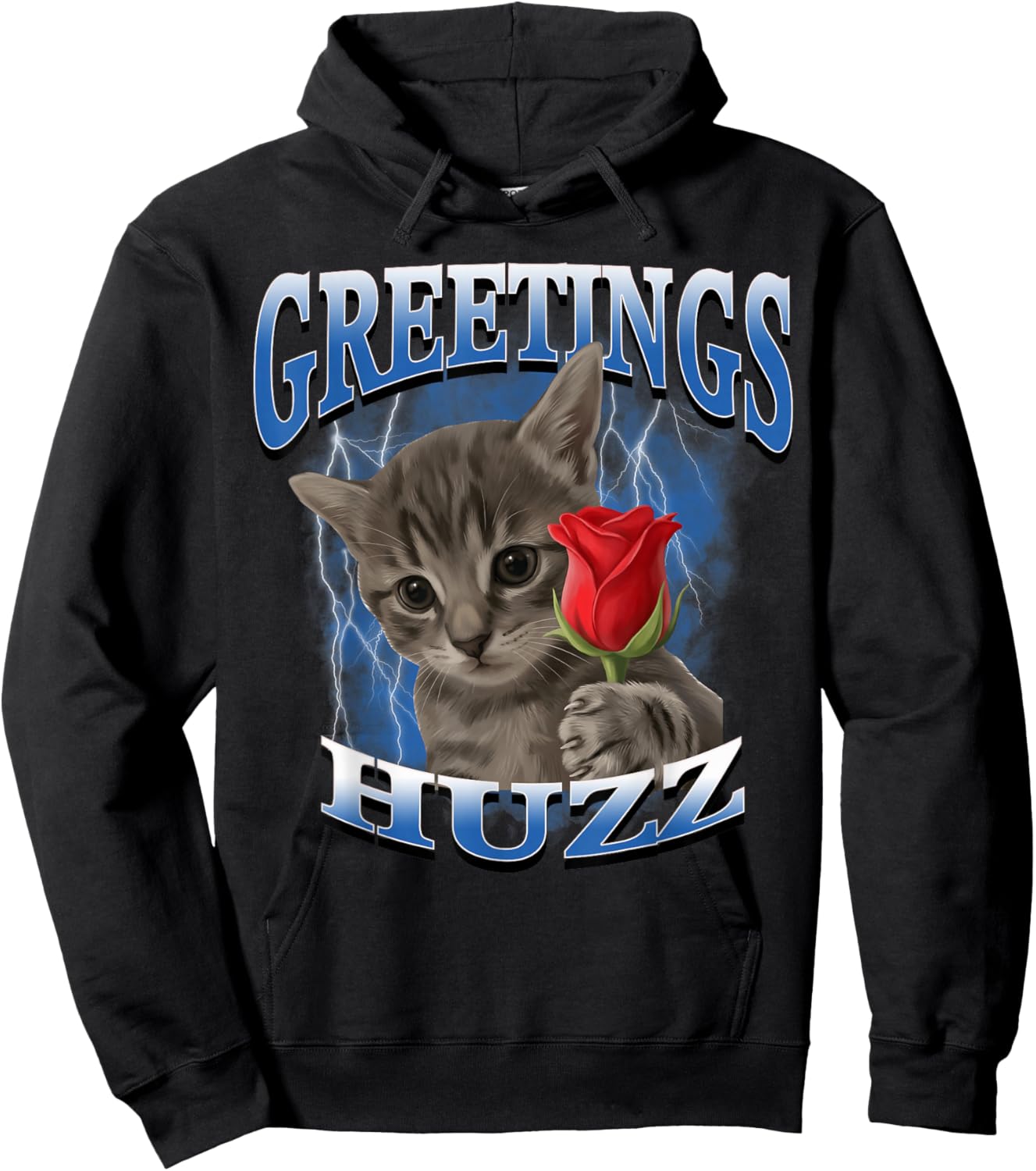 Cat Meme Silly Cat Greetings Huzz Funny Rose Flower Hoodie - Hoodie | Black