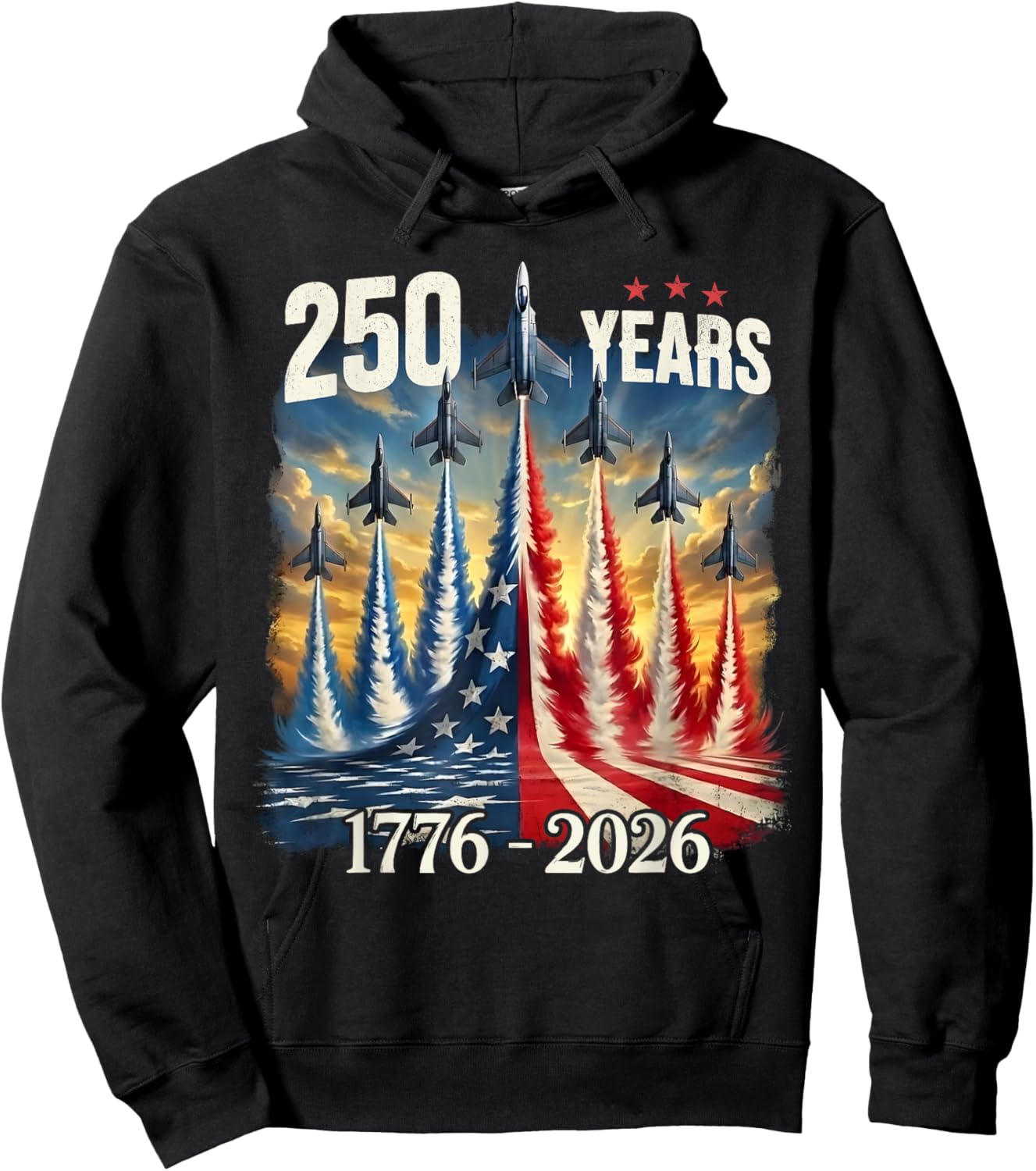 250 Years 1776-2026 Fighter Jets USA Flag 250th Birthday Hoodie - Hoodie | Black