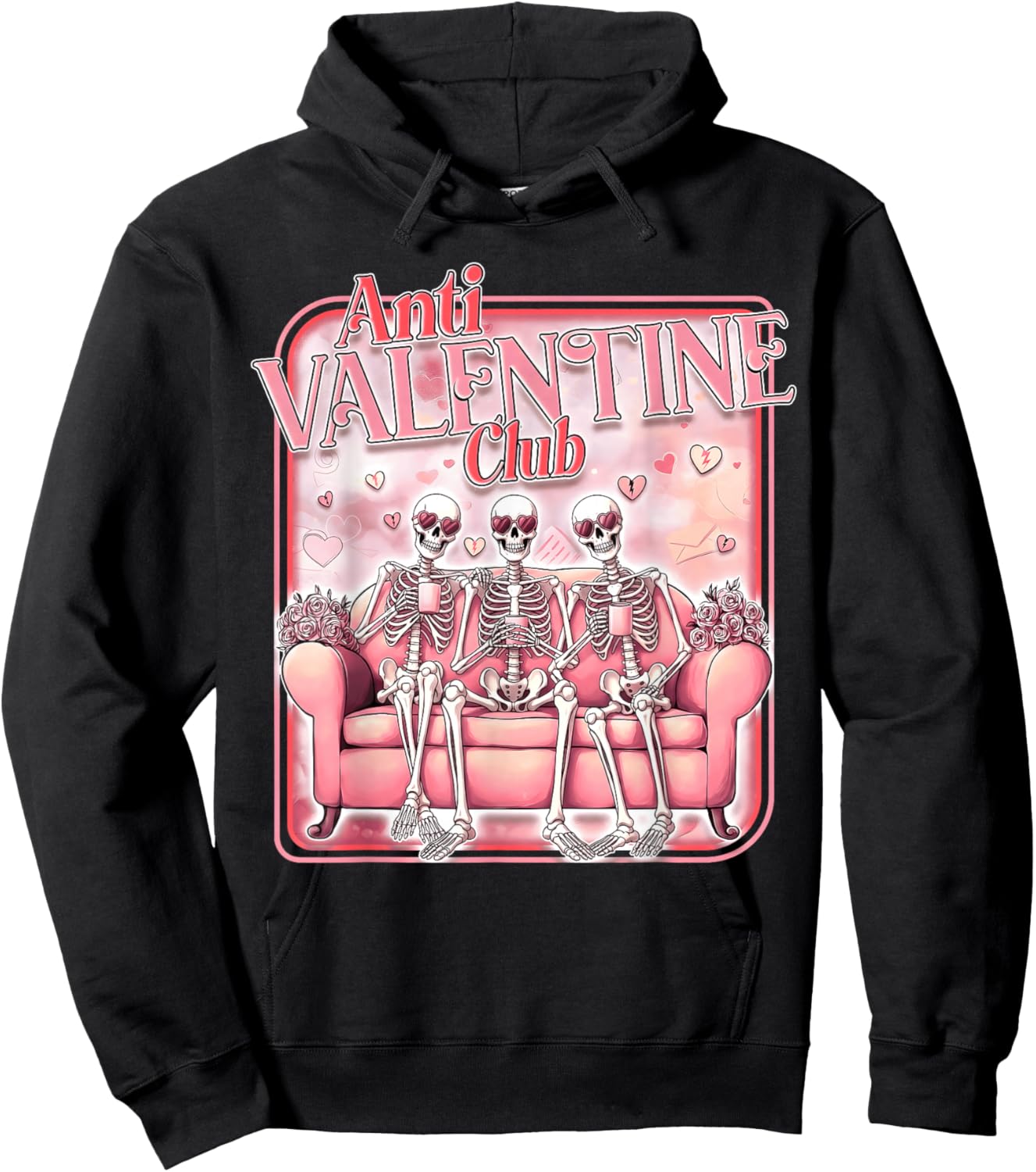 Anti Valentine Club Skeleton Funny Single Valentine's Day Hoodie - Hoodie | Black