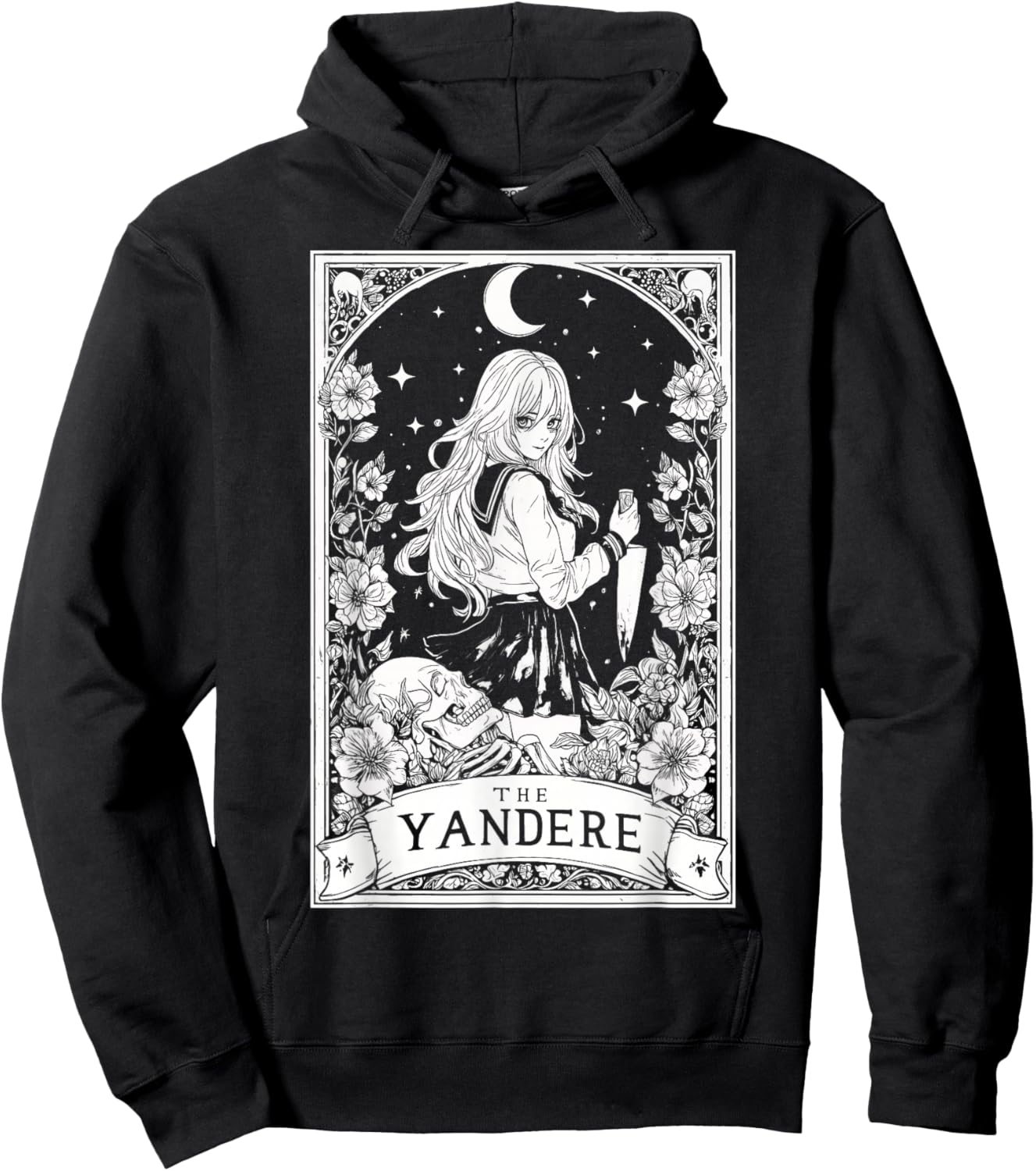 The Yandere Anime Manga Japanese Girl Tarot Card Witchy Moon Hoodie - Hoodie | Black