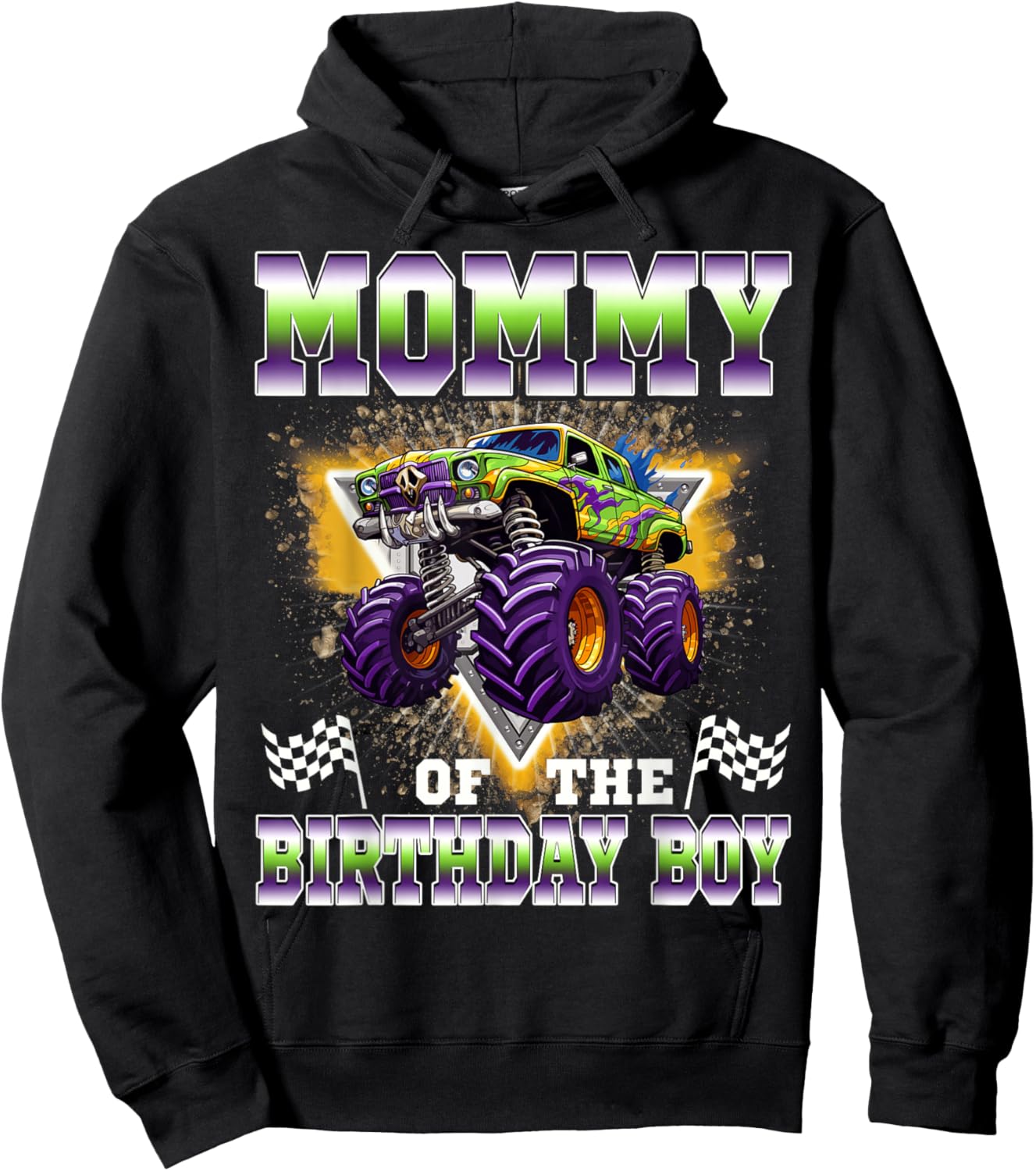 Mommy of The Birthday Boy Monster Truck Birthday Family Hoodie - Hoodie | Black