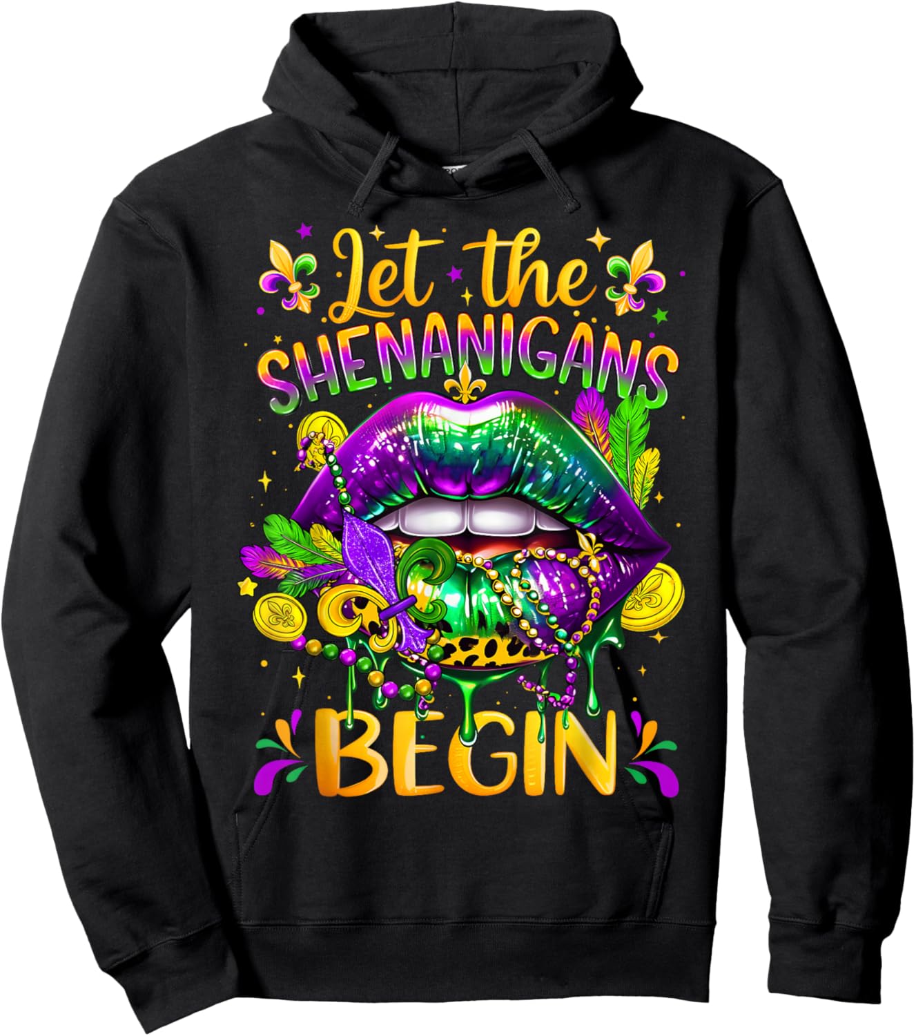 Mardi Gras Let The Shenanigans Begin Lips New Orleans Girly Hoodie - Hoodie | Black