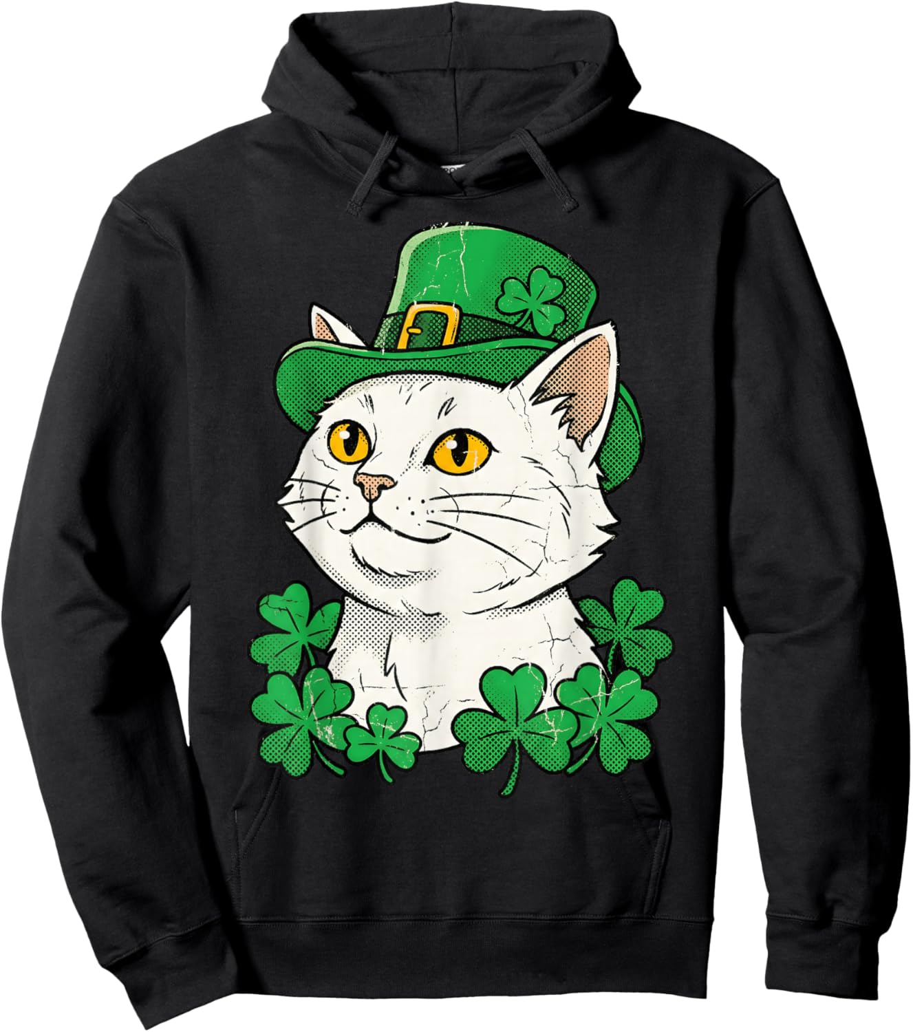 St Patricks Day Cat Leprechaun Hat Shamrock Saint Pattys Day Hoodie - Hoodie | Black