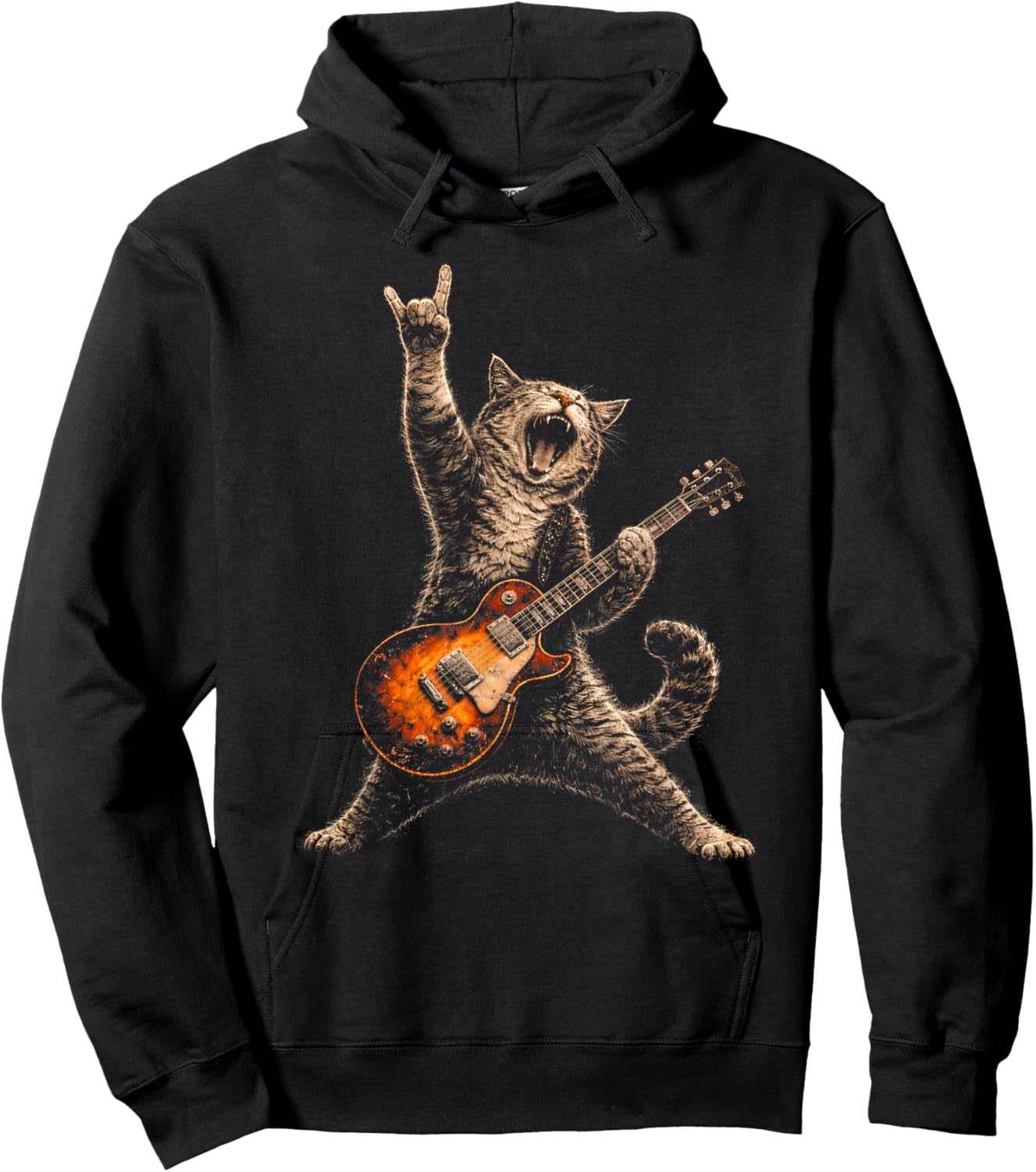 Funny Cat Playing Guitar Shirt Cat Guitarist Rock and Roll Hoodie - Hoodie | Black