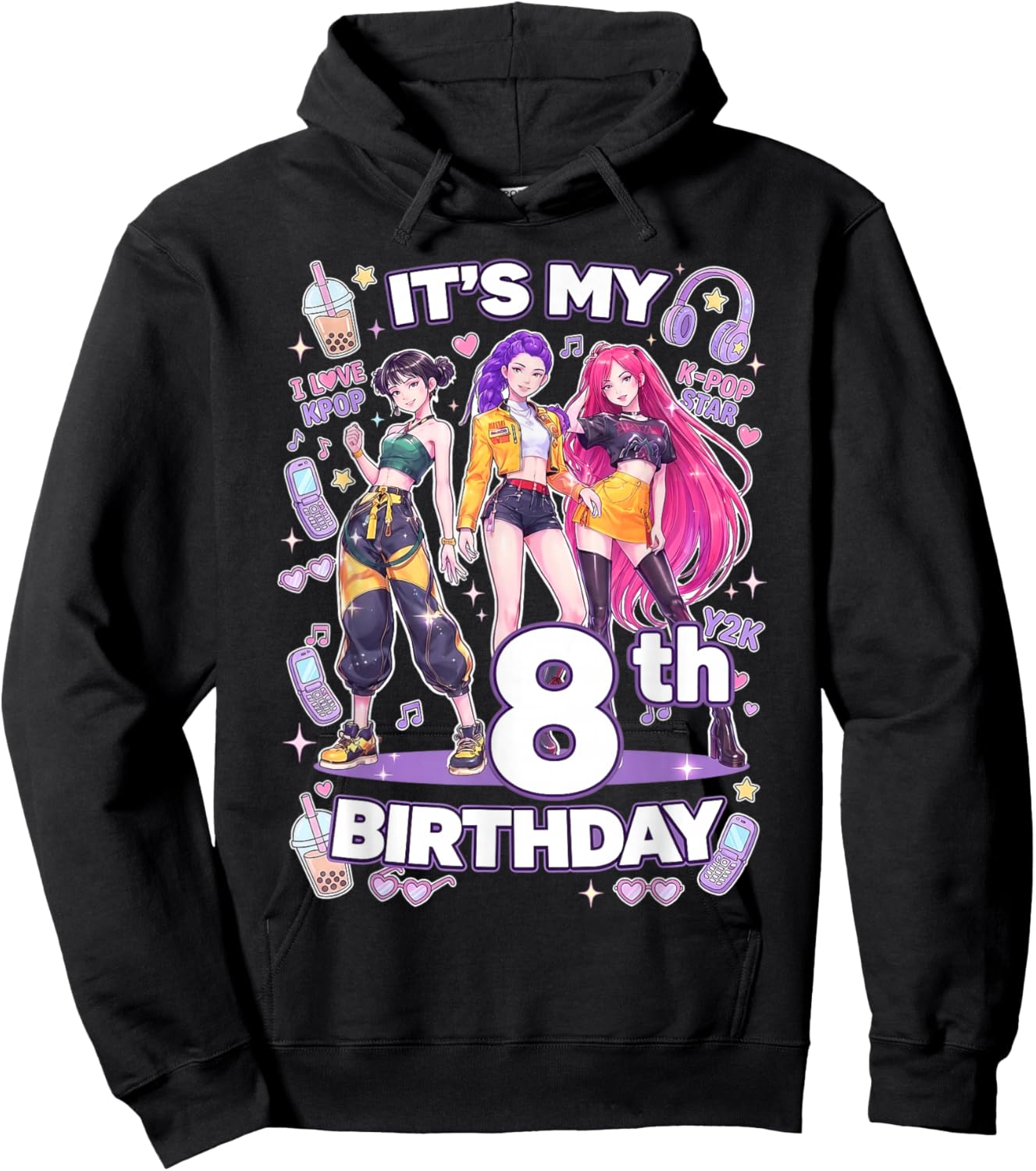 8th Birthday 8 Year Old Girl Korean Pop Kpop Bday Party Hoodie - Hoodie | Black