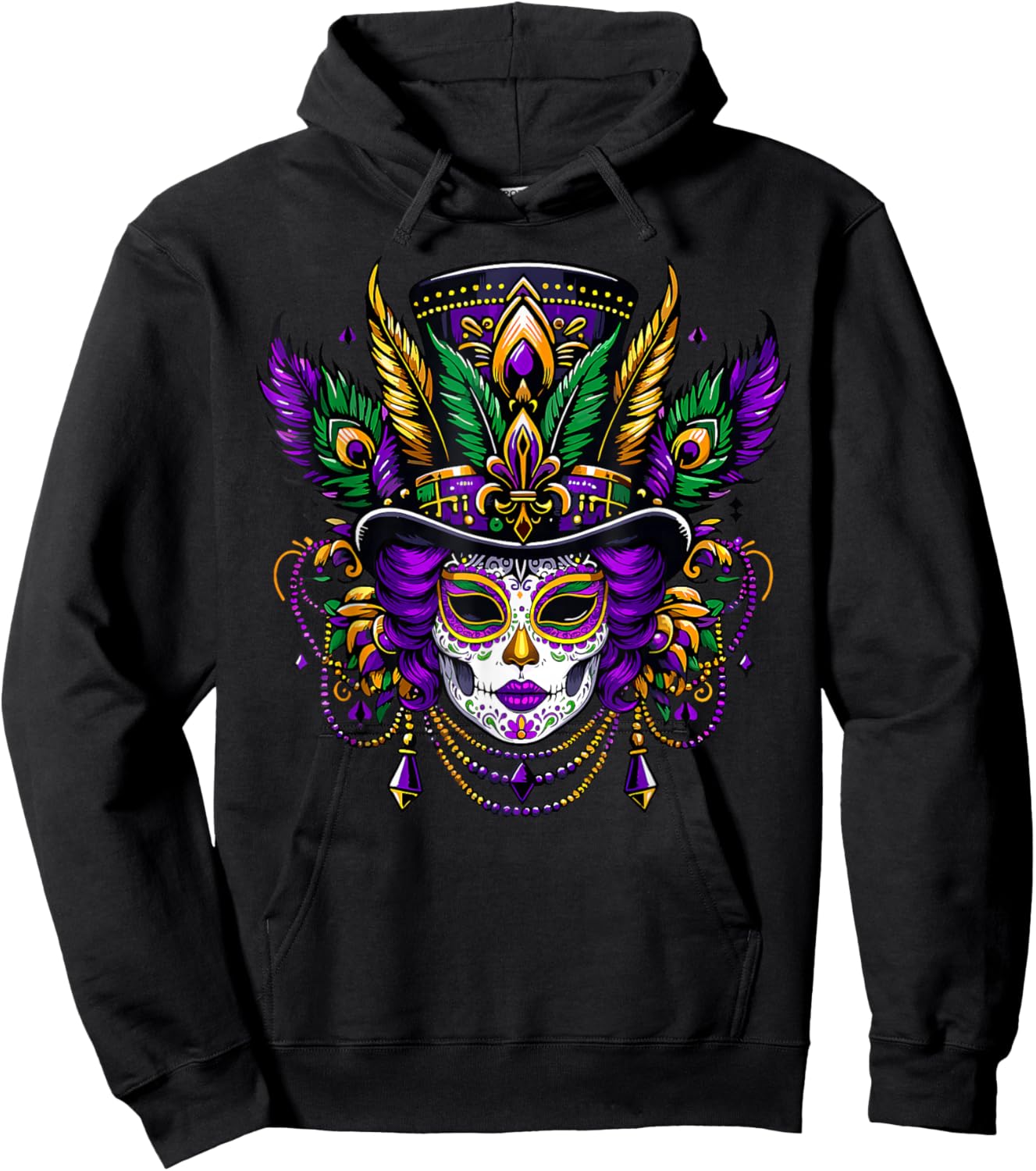 Mardi Gras Mask Feathers Carnival New Orleans Fleur De Lis Hoodie - Hoodie | Black