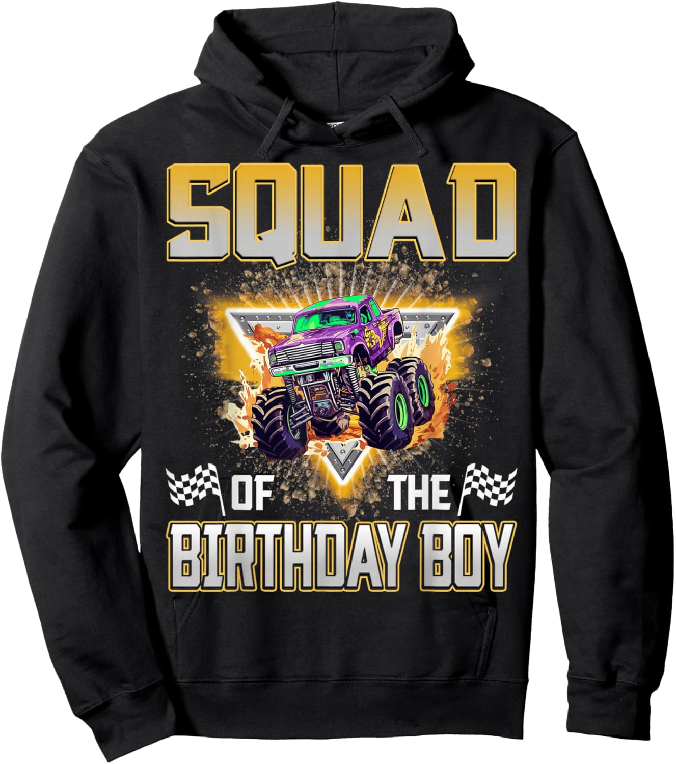 Squad of The Birthday Boy Monster Truck Birthday Family Hoodie - Hoodie | Black