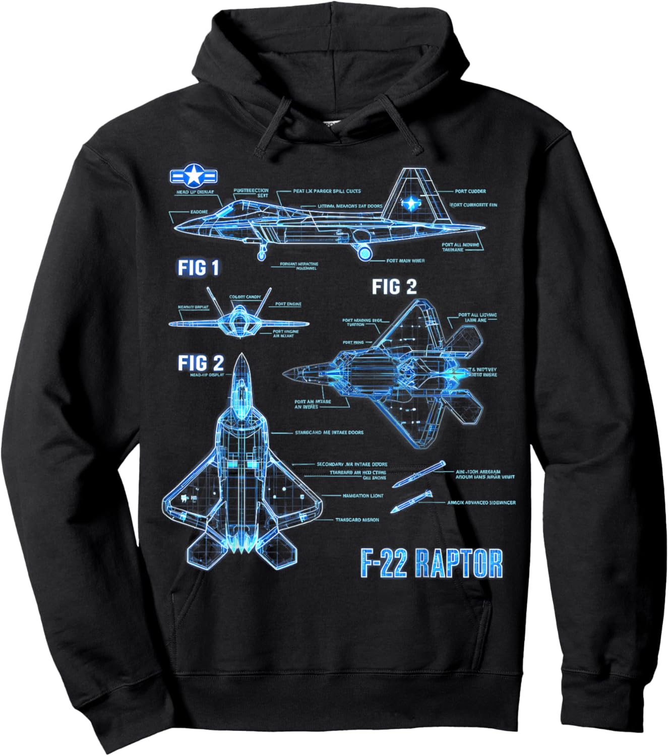 F22 Raptor Aircraft Blueprint Graphic Gift Women Kid Hoodie - Hoodie | Black