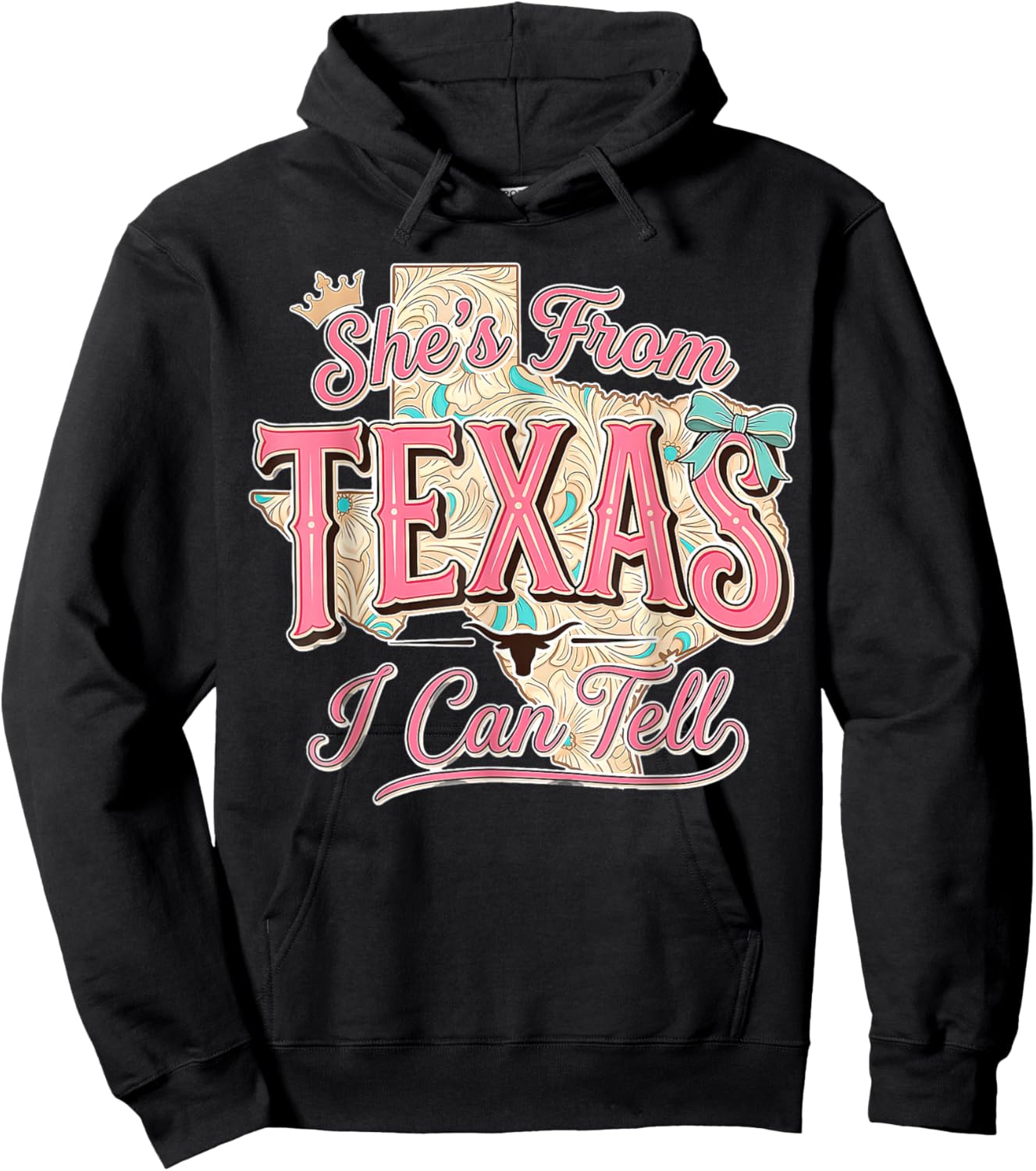 She's from Texas I Can Tell, Floral Texas Map Hoodie - Hoodie | Black