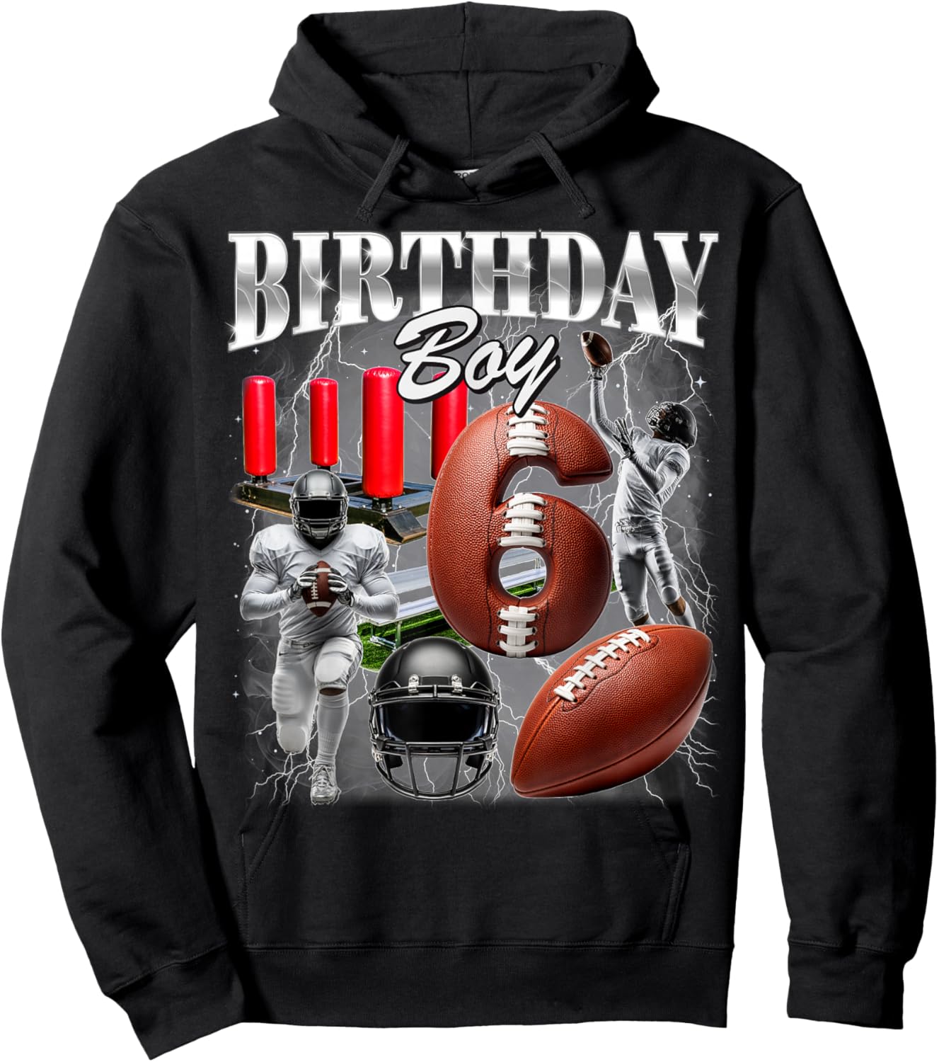 6th Birthday Boy Youth 6 Year Old Retro 90s Style Football Hoodie - Hoodie | Black