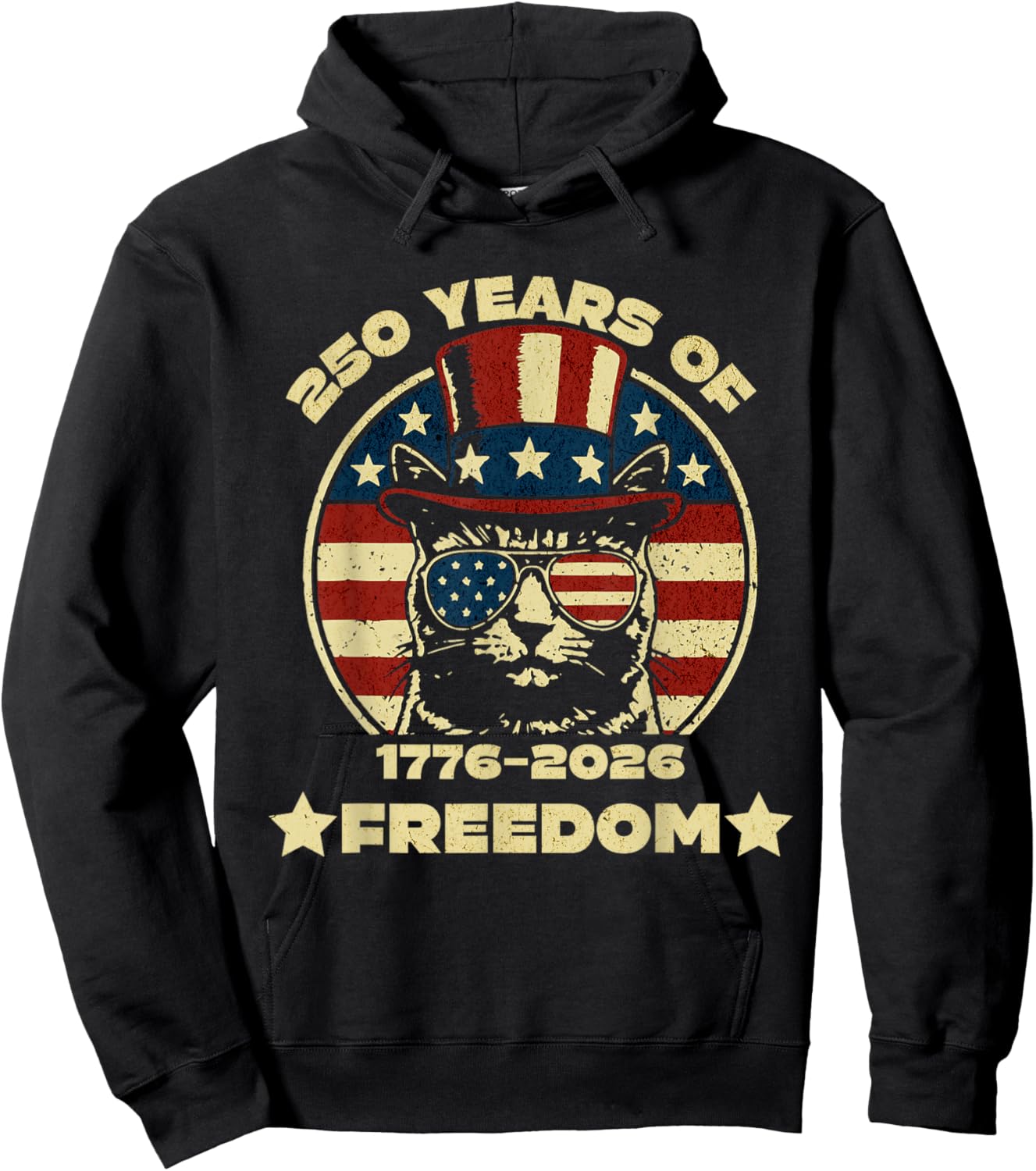 250 Years of Freedom Patriotic Cat 4th of July 1776-2026 Hoodie - Hoodie | Black