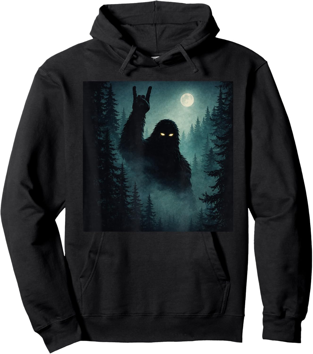 Rock On Bigfoot Sasquatch Cryptid Night Forest Hoodie - Hoodie | Black