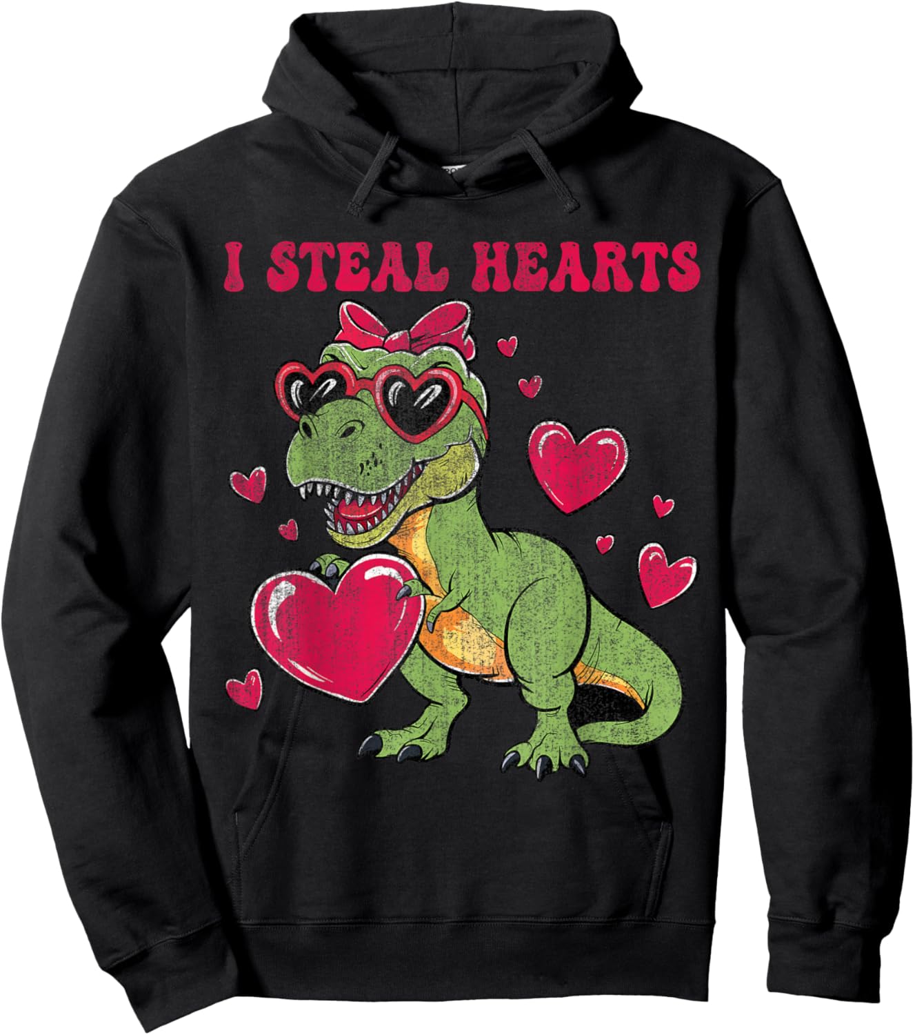 Funny I Steal Hearts Trex Dino Valentines Girls Women Hoodie - Hoodie | Black