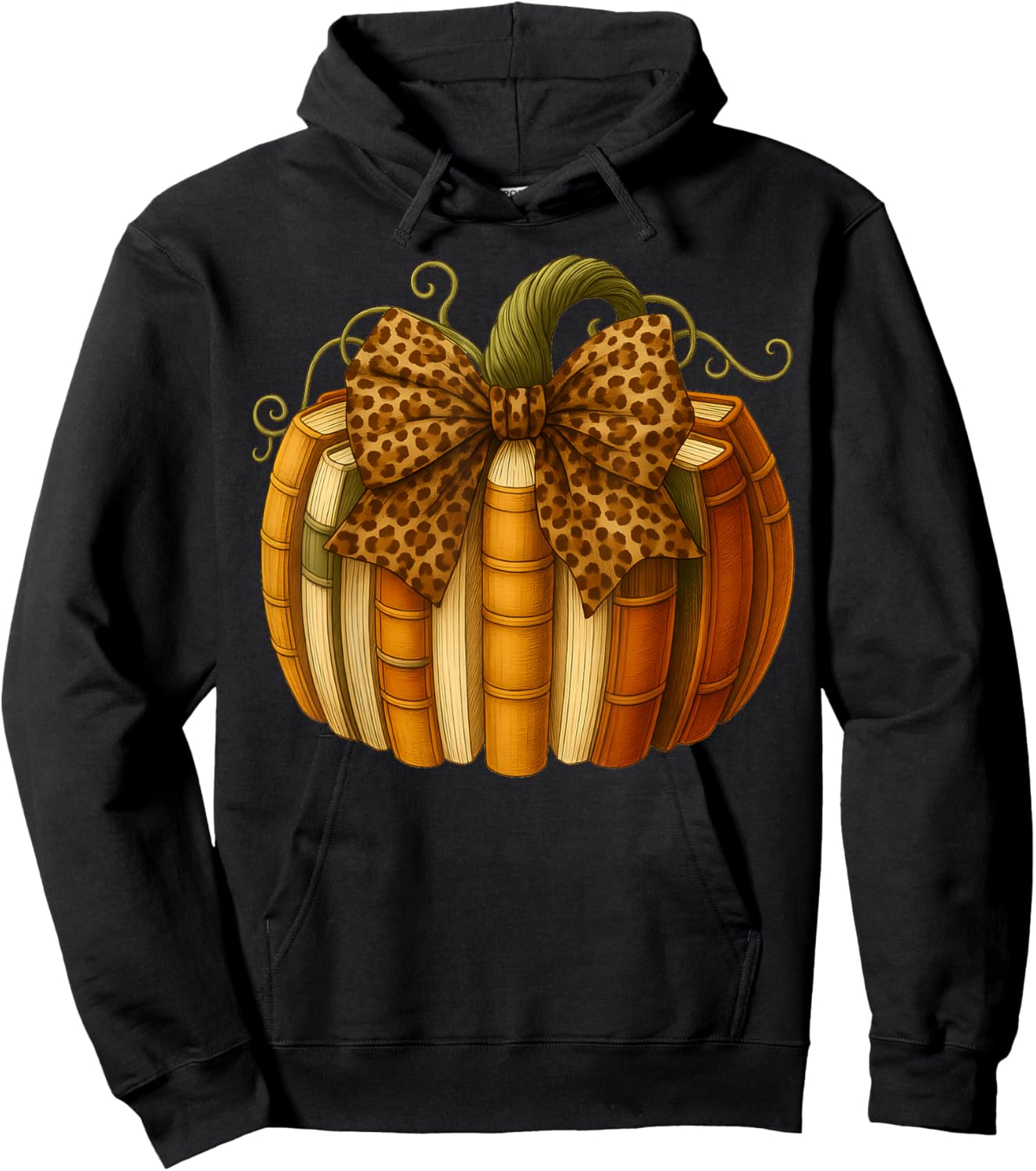 Leopard Bow Book Pumpkin Thanksgiving Fall Coquette Bow Hoodie - Hoodie | Black