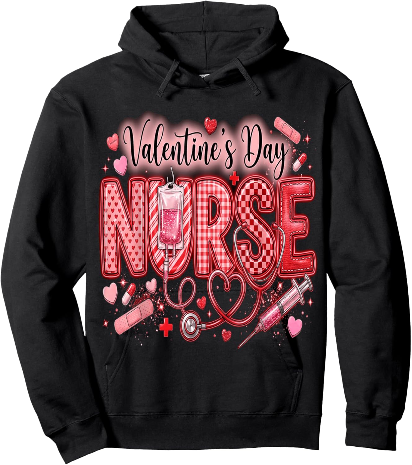 Red Healthcare ER RN CNA ICU Valentine Nurse Heart Nurses Hoodie - Hoodie | Black