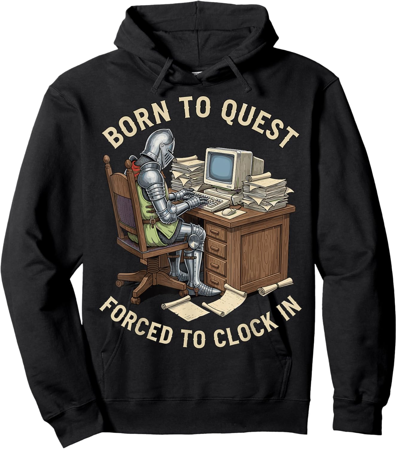 Born to Quest Forced to Clock in Funny Office Work Life Hoodie - Hoodie | Black
