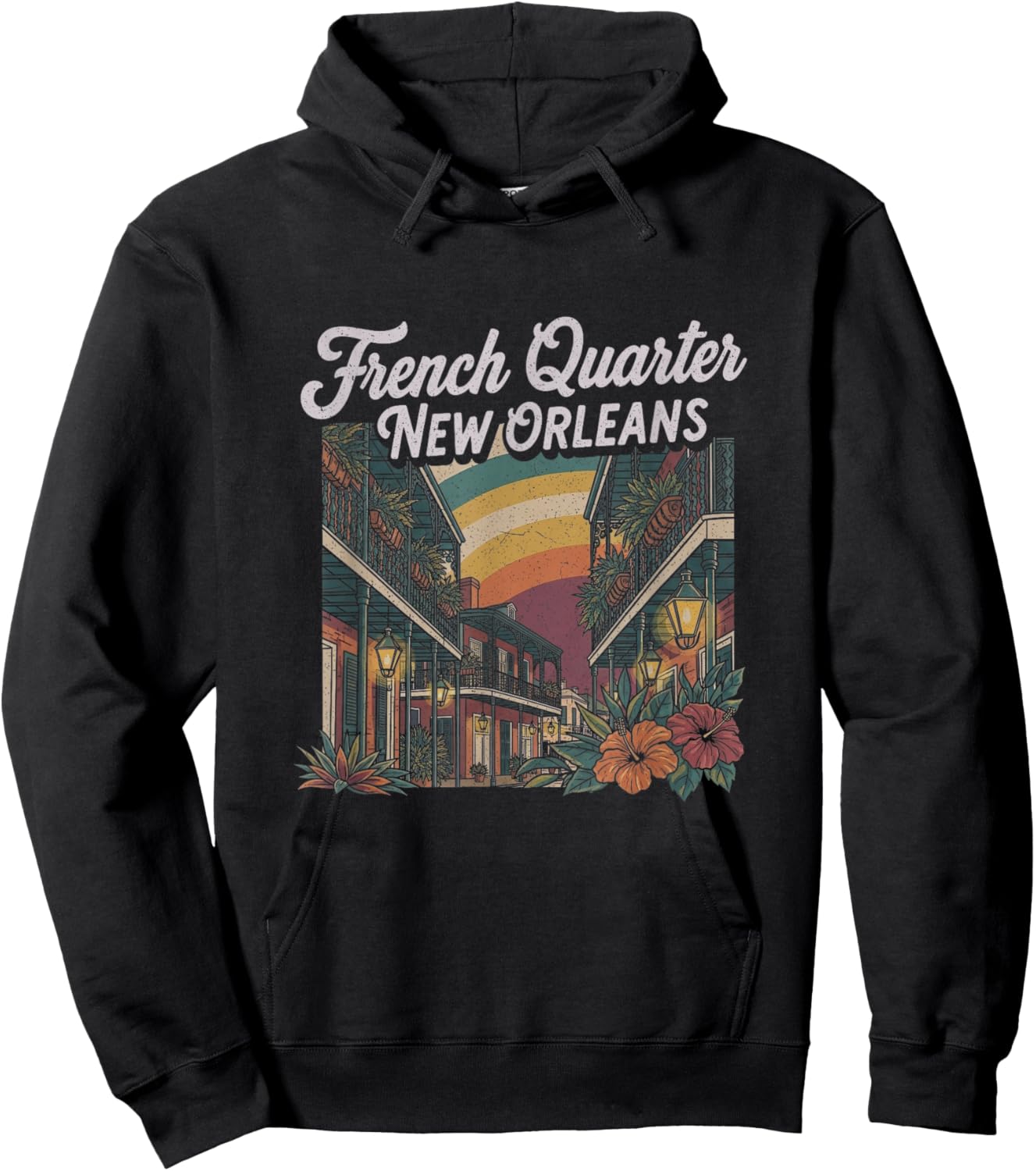 Retro New Orleans French Quarter Art Design Hoodie - Hoodie | Black