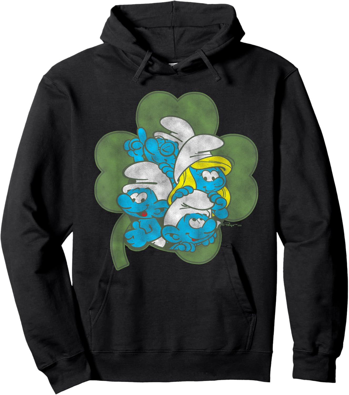 The Smurfs Four Leaf Clover Cast St. Patrick's Day Cartoon Hoodie - Hoodie | Black