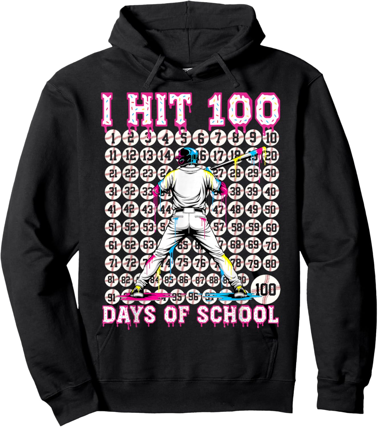 100 Days of School Boys Kids 100th Day of School Baseball Hoodie - Hoodie | Black