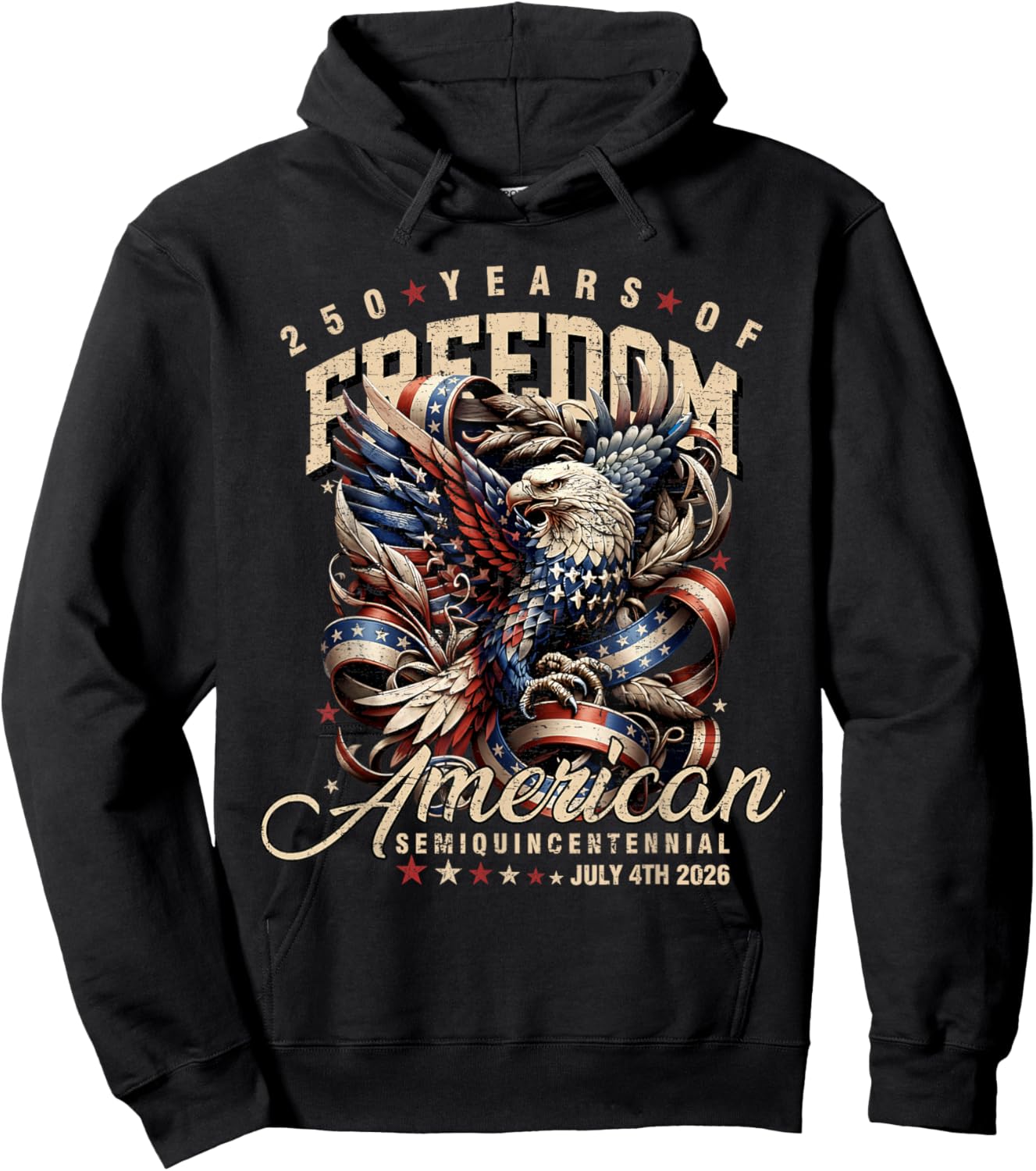 Patriotic Eagle and Flag 250 Years 1776-2026 Hoodie - Hoodie | Black