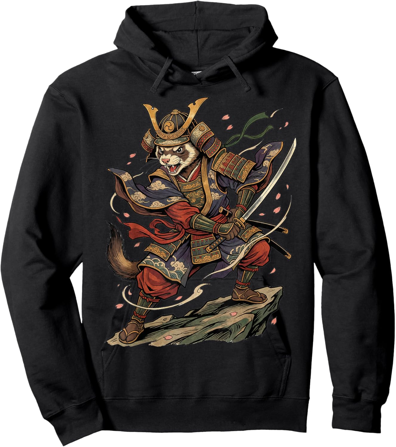 Ferret Samurai Japanese Vintage Warrior Art Anime Graphic Hoodie - Hoodie | Black