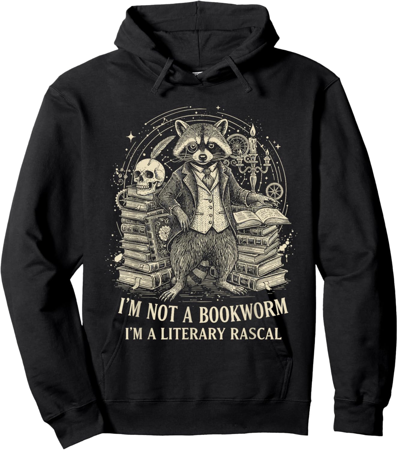 Funny Raccoon I'm Not A Bookworm I'm A Literary Rascal Hoodie - Hoodie | Black