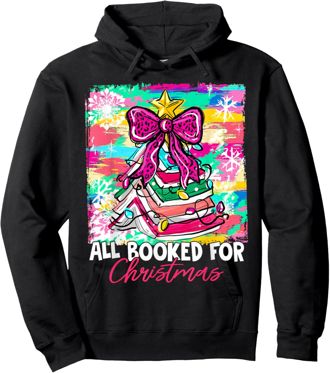 Book Christmas Tree Lights All Booked for Christmas Girly Hoodie - Hoodie | Black