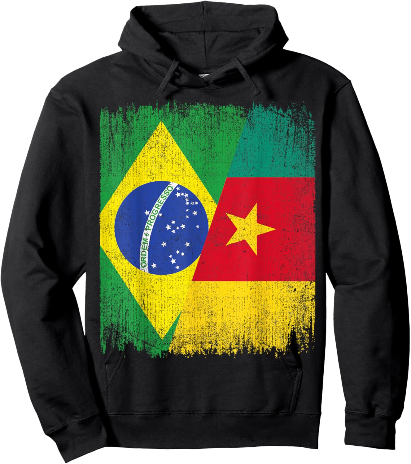 Half Brazil Cameroon Split Flag Brazilian Cameroonian Roots Hoodie - Hoodie | Black
