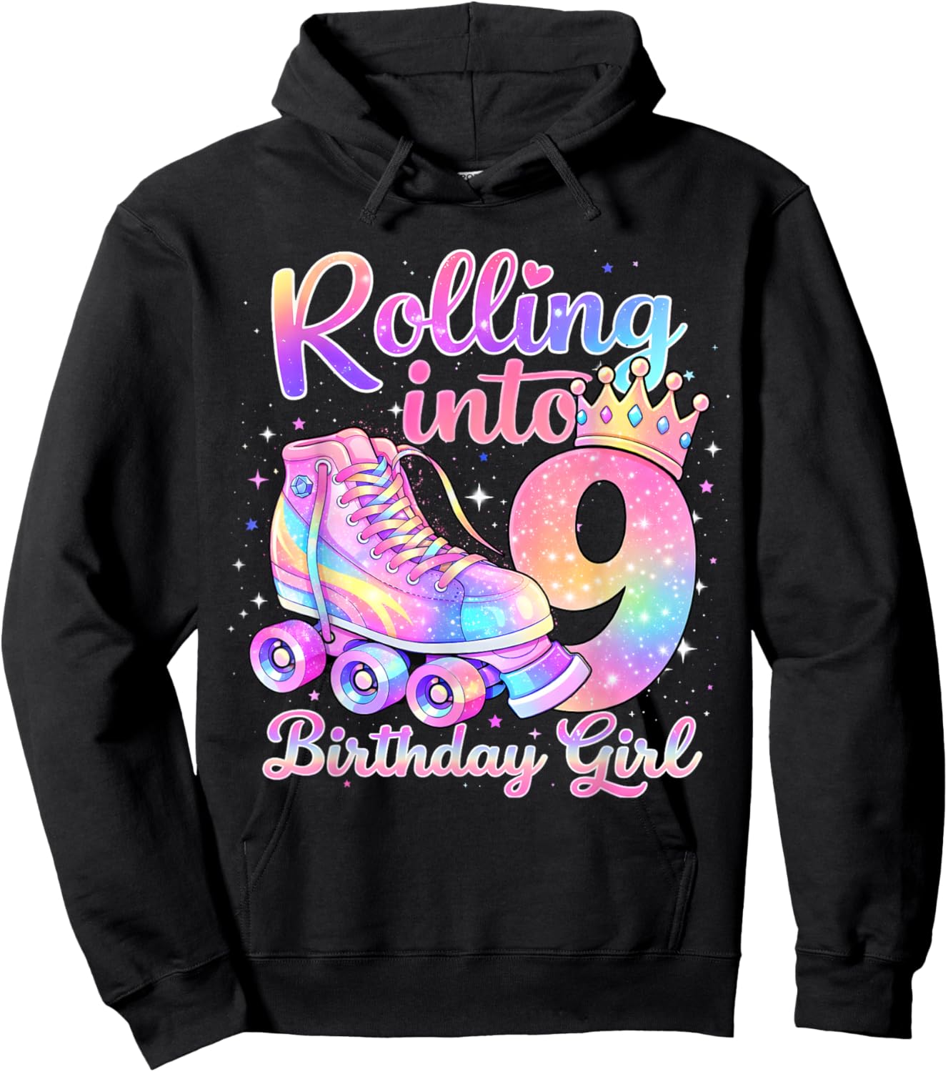 Rolling Into 9 Years Old Roller Skating Girl 9th Birthday Hoodie - Hoodie | Black