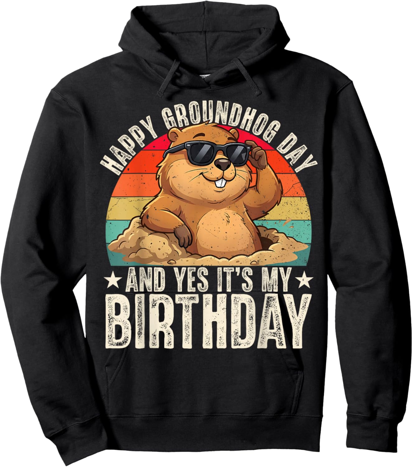 Happy Groundhog Day Birthday Cool Groundhog with Sunglasses Hoodie - Hoodie | Black