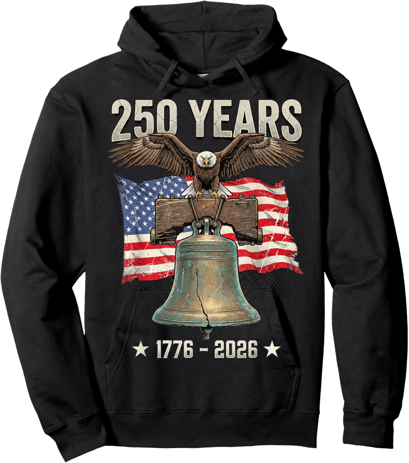 Eagle and Flag 250 Years 1776-2026 250th Birthday Bell Hoodie - Hoodie | Black