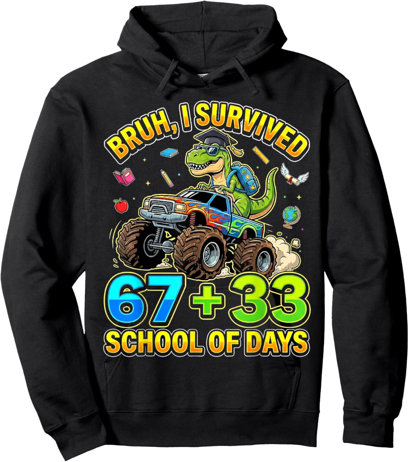 I Survived 67 33 Days of School Dinosaur Youth Kids Boy Girl Hoodie - Hoodie | Black