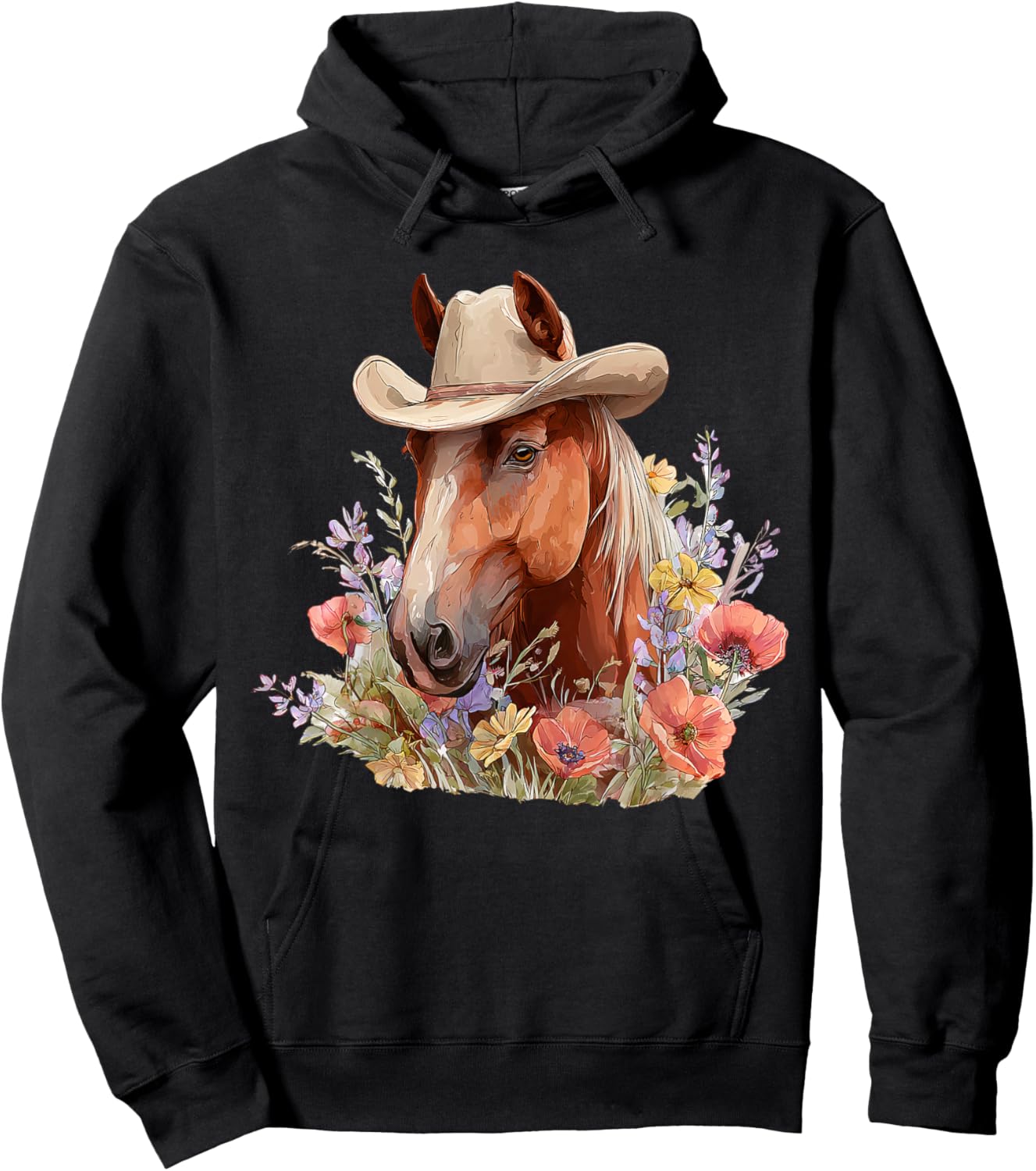 Horse Cowboy Hat Western Flowers Hoodie - Hoodie | Black
