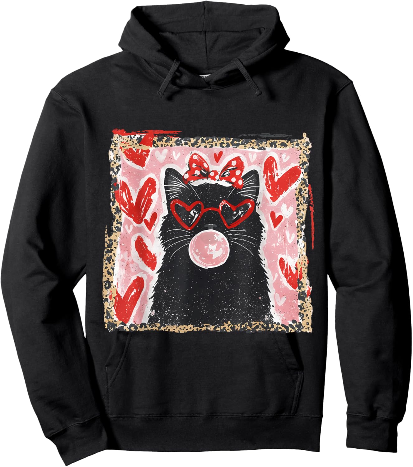 Valentine Cat Hearts Cat Lover Valentines Brushstroke Cat Hoodie - Hoodie | Black