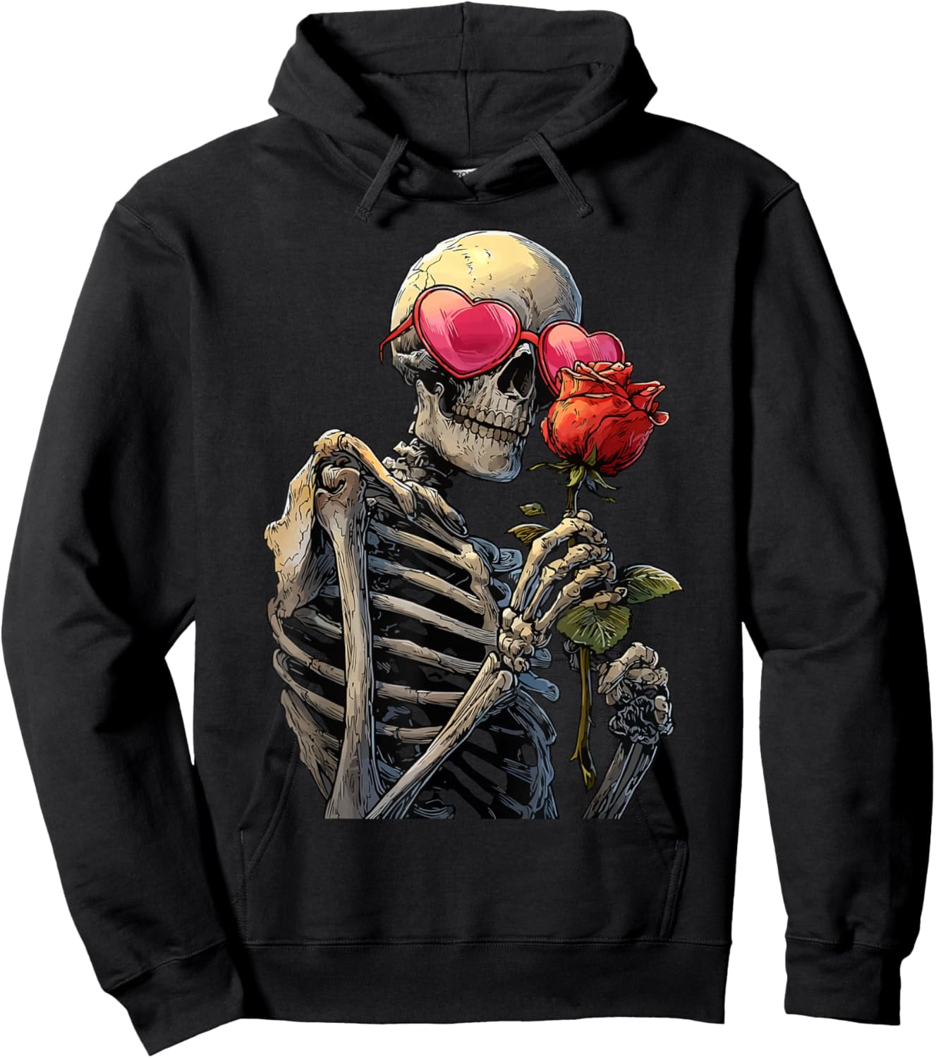 Spooky Skeleton in Heart Glasses Gothic Valentine's Day Goth Hoodie - Hoodie | Black