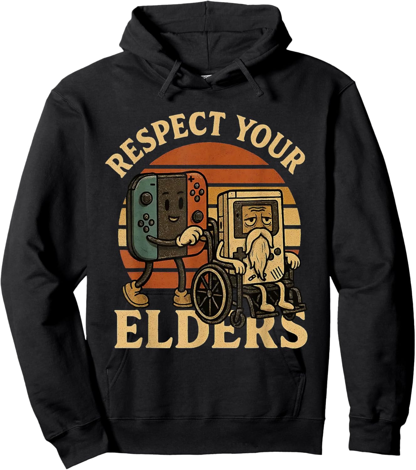 Respect Your Elders Funny Retro Gaming Tech Quote Hoodie - Hoodie | Black
